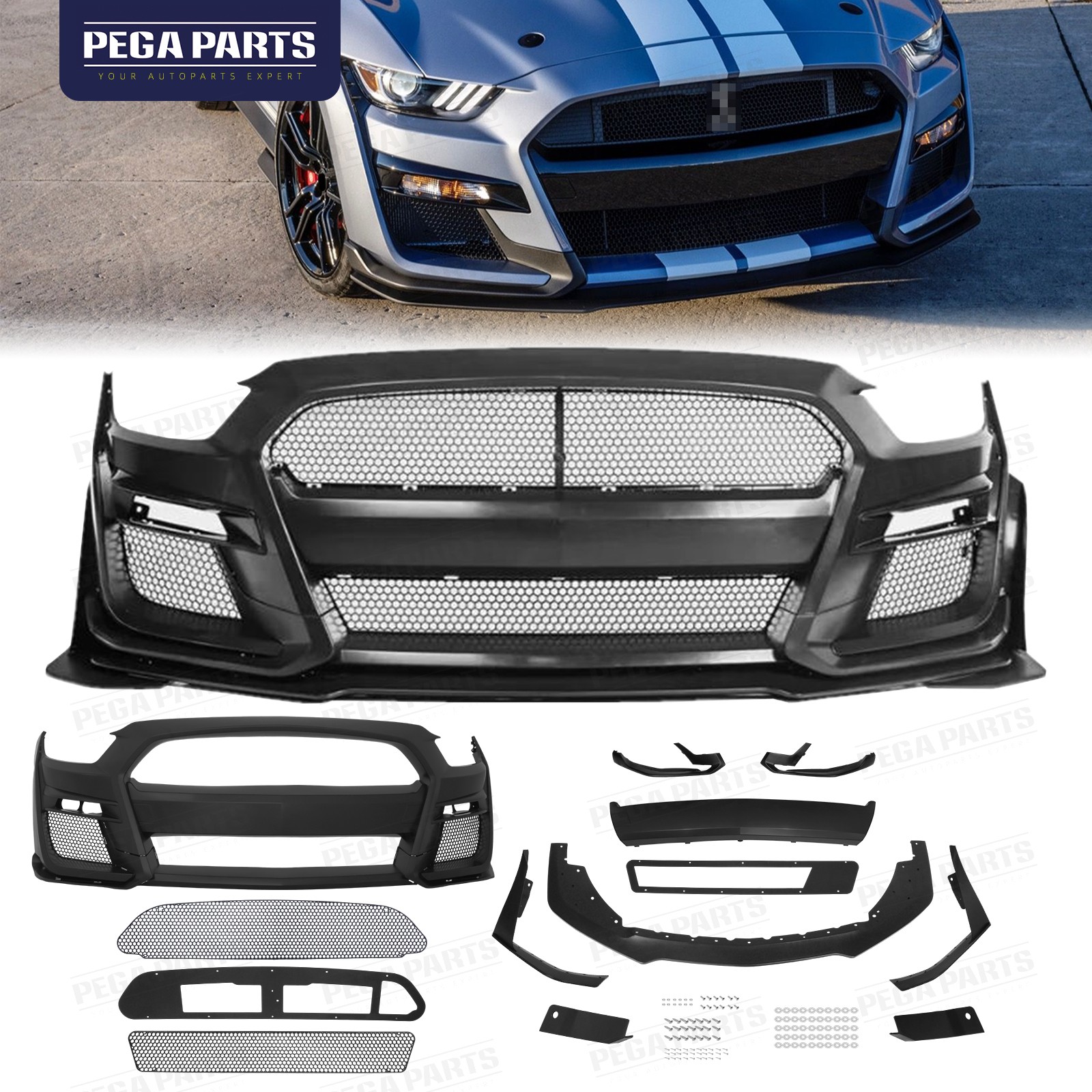 For Ford Mustang 2015-2017 GT500 Style Shebly Facelift Front Bumper Grille Kit