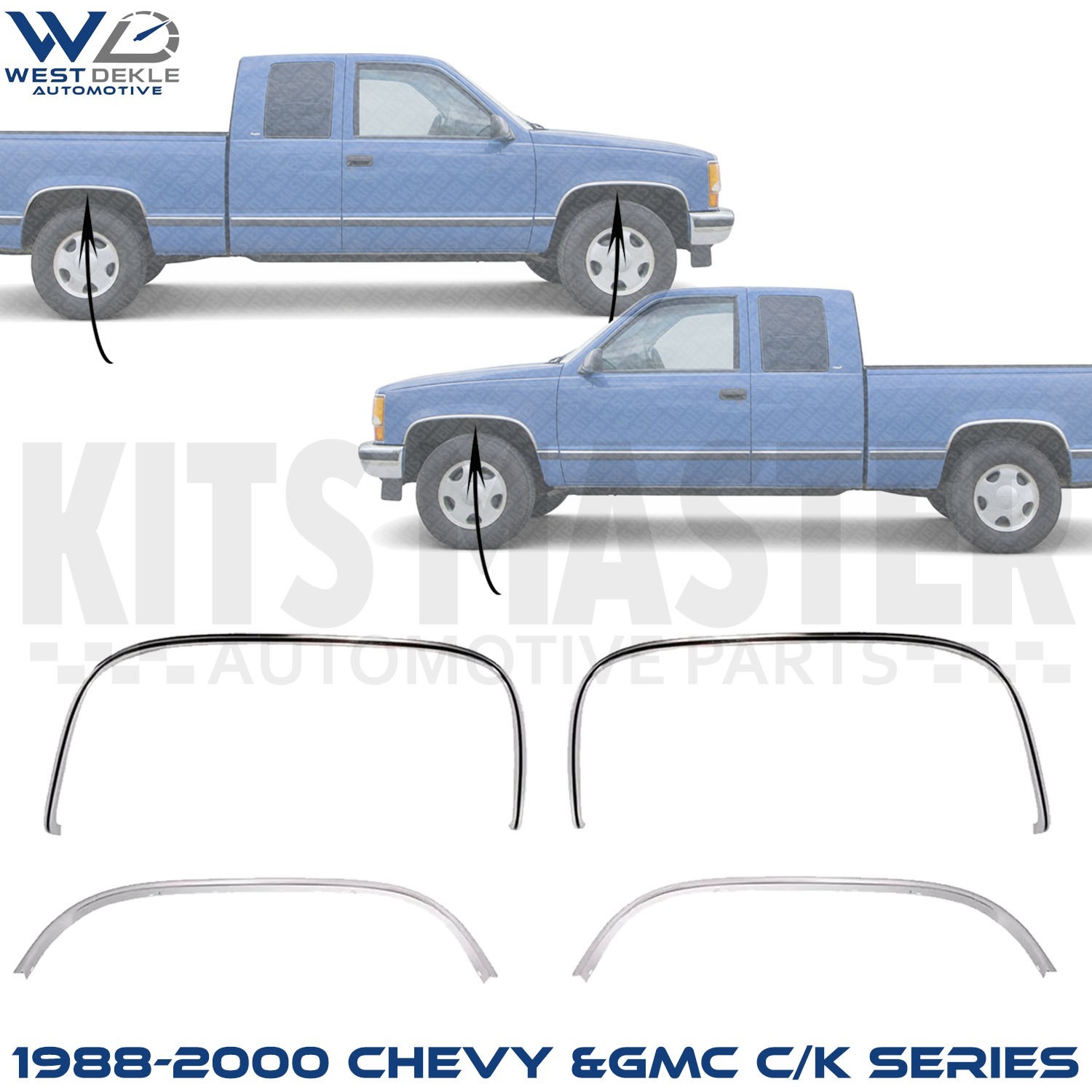 Front&Rear Fender Chrome Trim Moldings LH&RH For 1988-2000 Chevy &GMC C/K Series