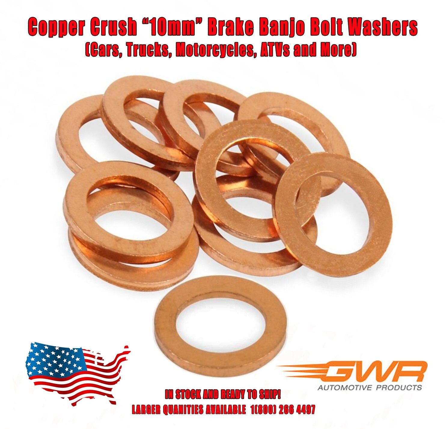 10x OEM Copper Crush Washers for 10mm Banjo Bolt (Motorcycle, Bike, Car, Truck)