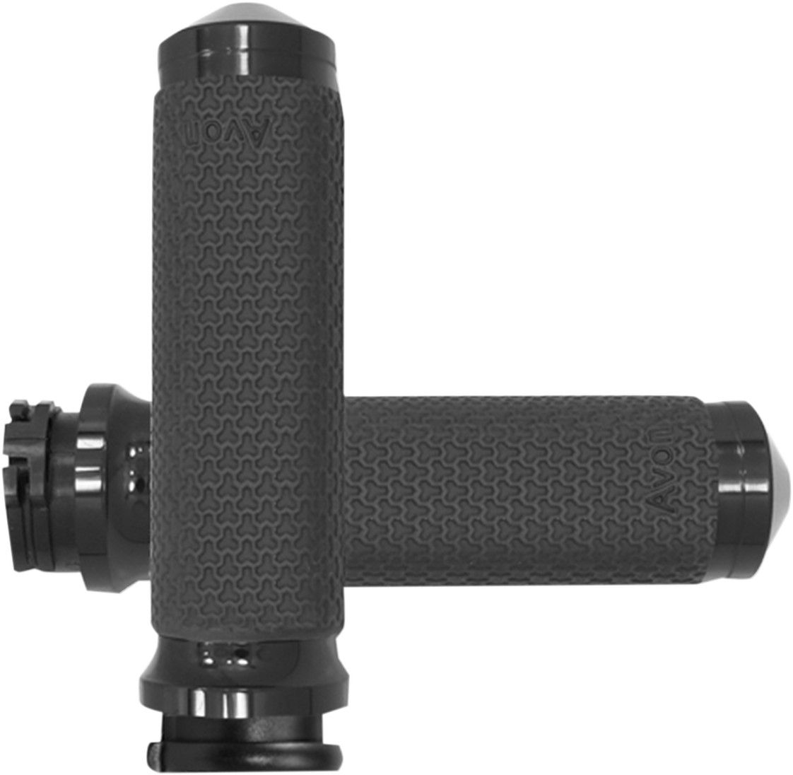 Avon Memory Foam Grips 1.375in Black Anodized Aluminum Ends Cable Throttle Avon Memory Foam Grips 1.375in Black Anodized Aluminum Ends Cable Throttle