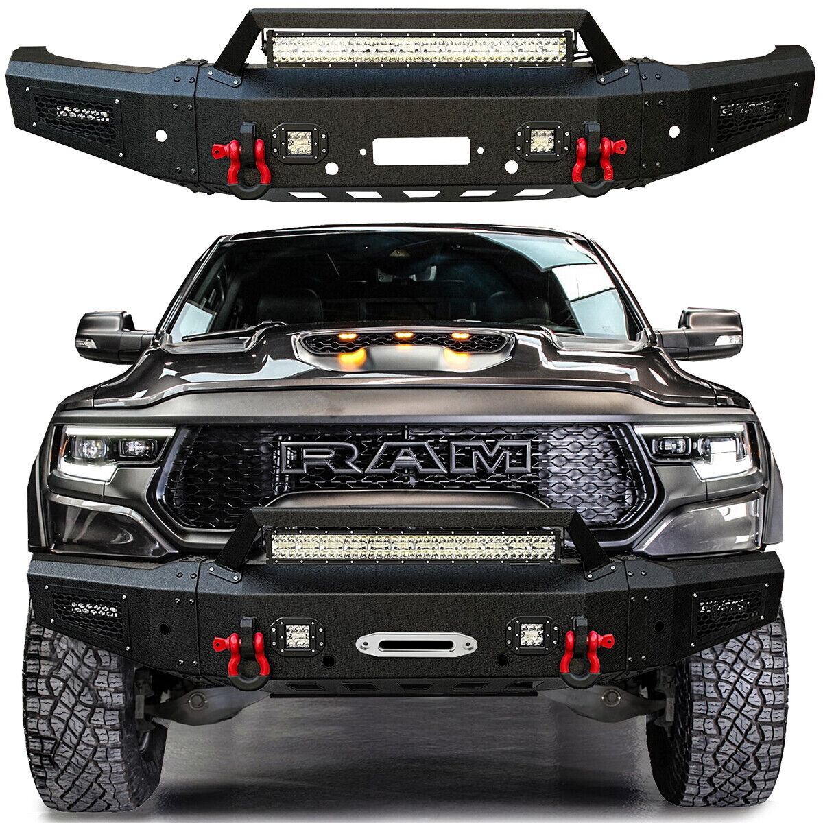 Vijay For 2021-2023 Dodge Ram 1500 TRX Front or Rear Bumper with LED Lights