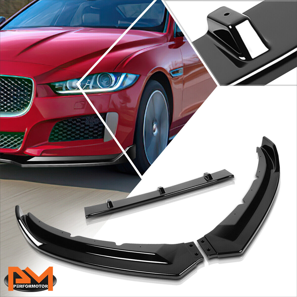 For 16-19 Jaguar XE STP-Style Gloss Black Front Bumper Body Lower Spoiler Lip