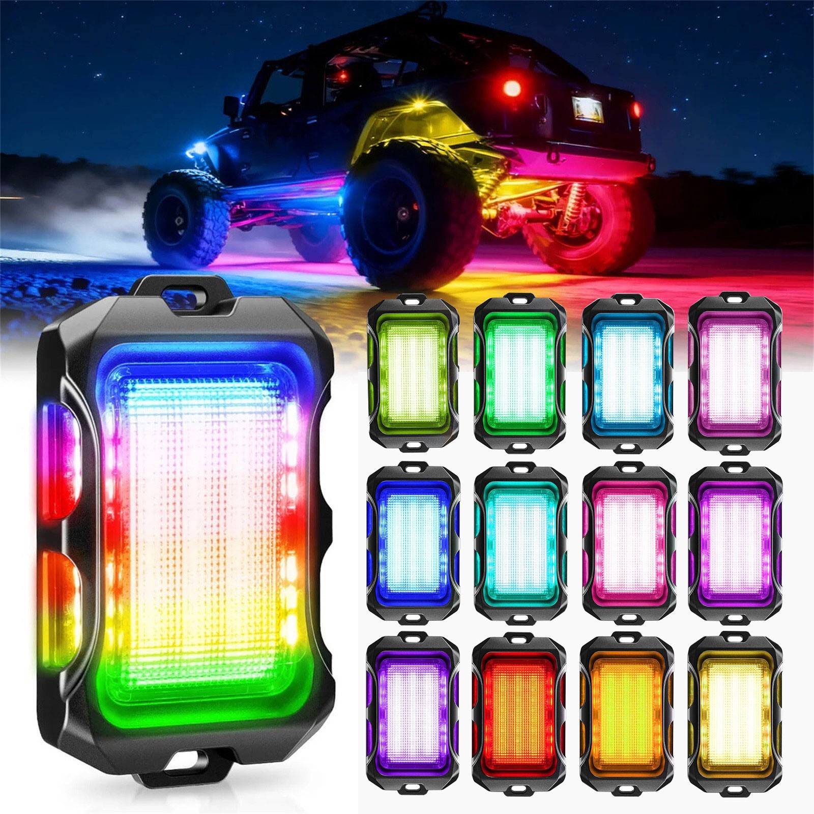 MICTUNING Q2 MAX 12 Pods RGB-IC LED Rock Lights, Bluetooth Underglow Wheel Light