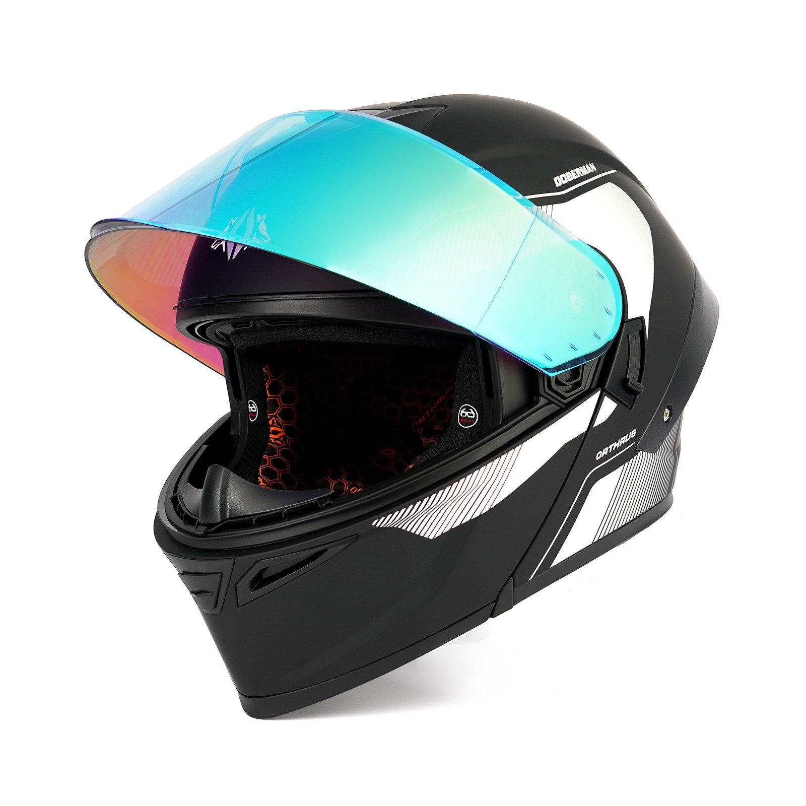 DOT Modular Flip Up Motorcycle Helmet Dual Visor LED Light Bluetooth Ready Red