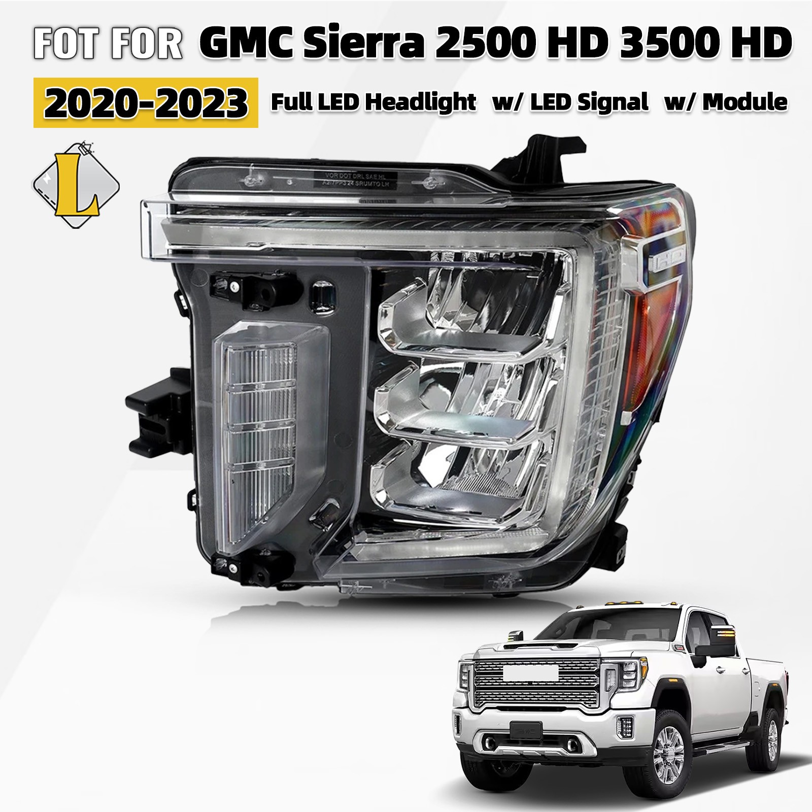 For 2020-2023 GMC Sierra 2500 HD Headlight w/ LED Signal Light Left Driver Side For 2020-2023 GMC Sierra 2500 HD Headlight w/ LED Signal Light Left Driver Side