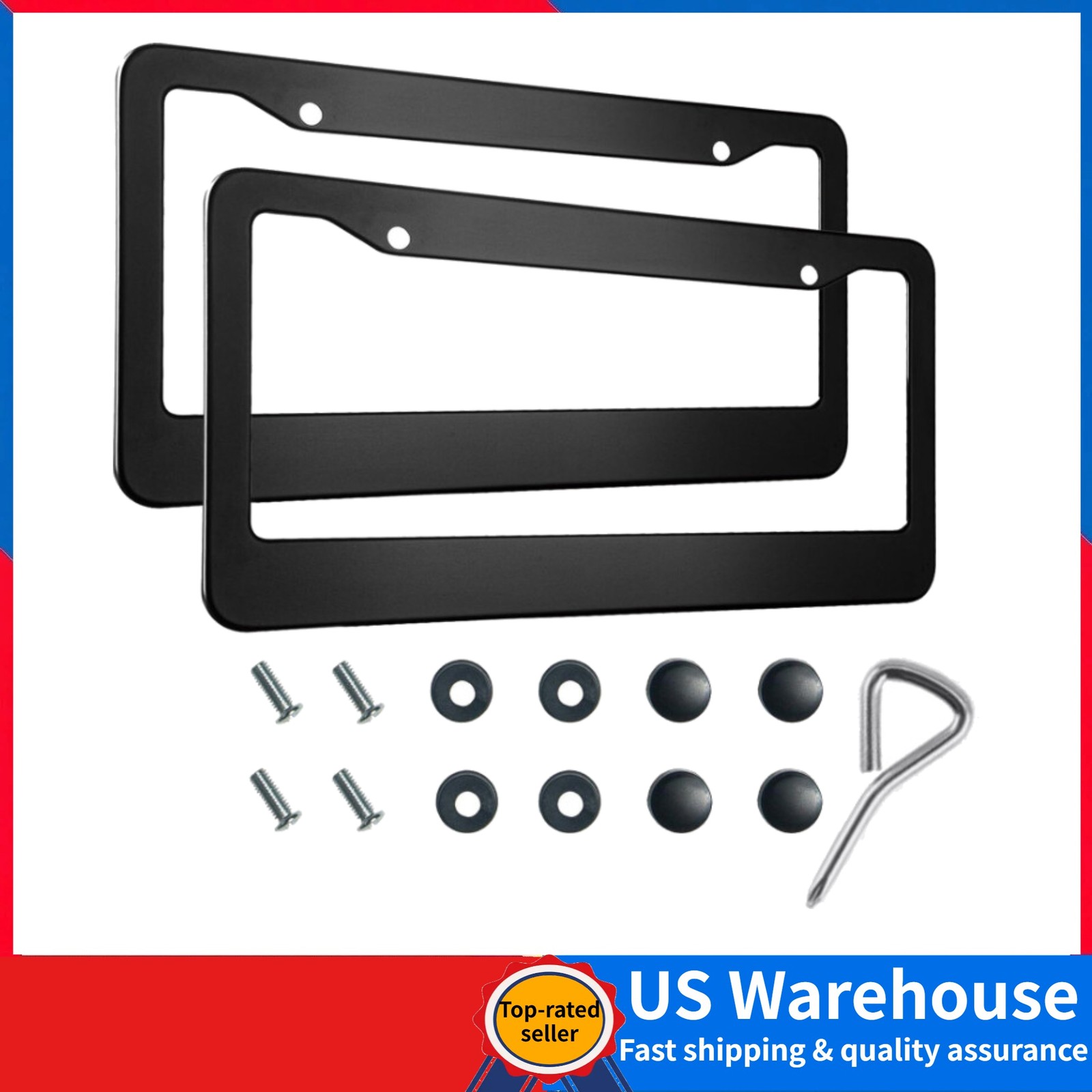 2PCS  Stainless Steel Universal Black License Plate Frame Tag Cover Screw Caps