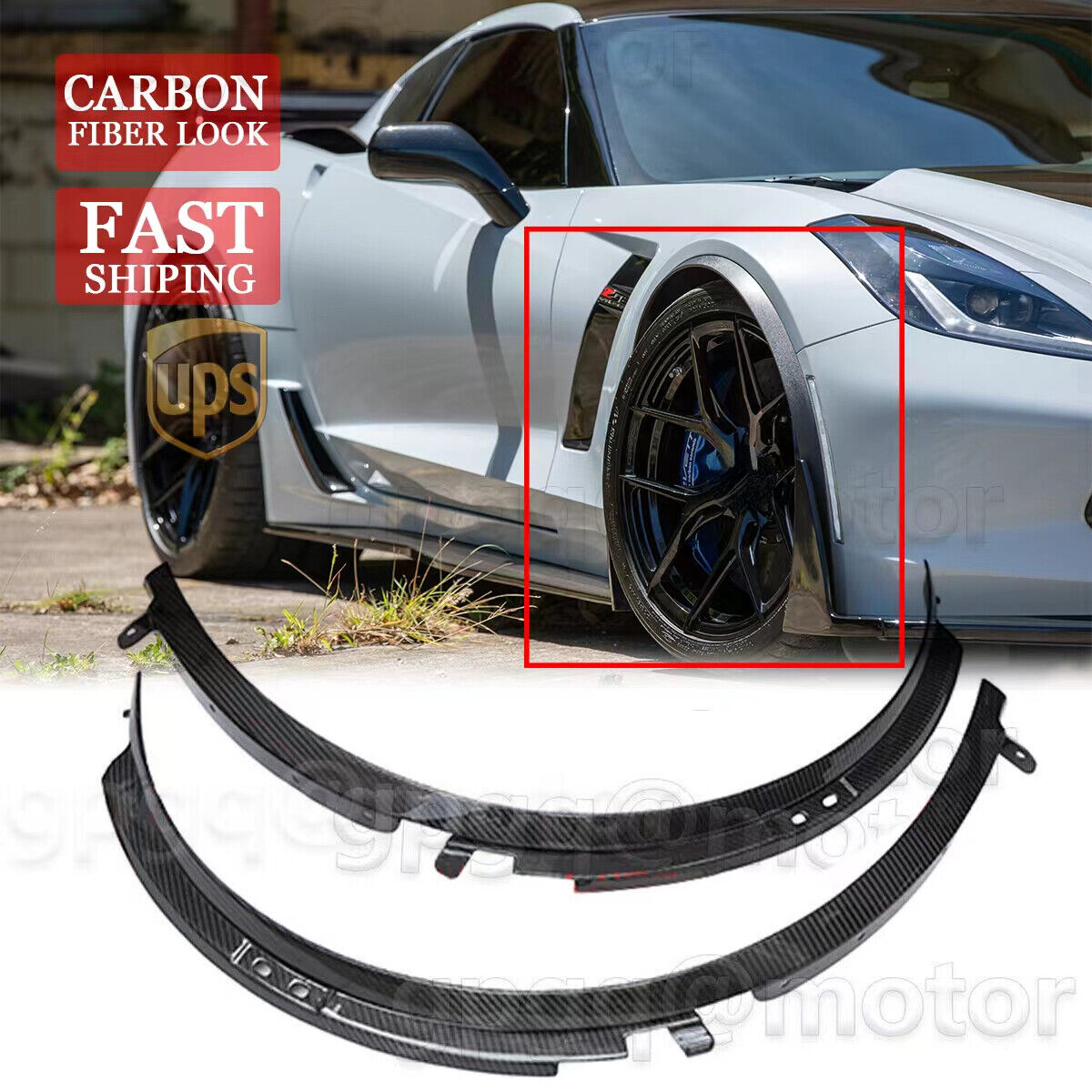 For Corvette C7 2014-19 2x Carbon Fiber Front Quarter Extension Wheel Arch Trim
