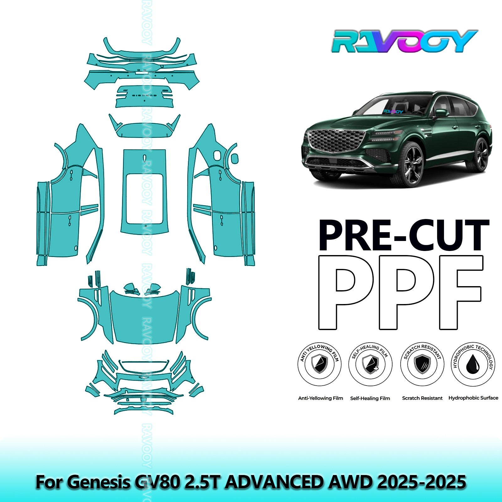 PreCut Paint Protection Film PPF For Genesis GV80 2.5T ADVANCED AWD 2025-2026