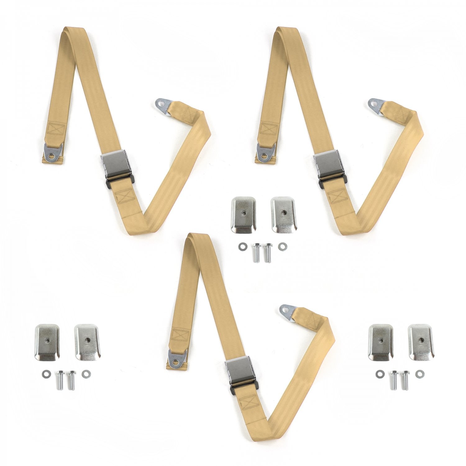 Chevy Truck 1935 - 1940 Airplane 2pt Tan Lap Bench Blt Kit w/BKTS 3 Belts 