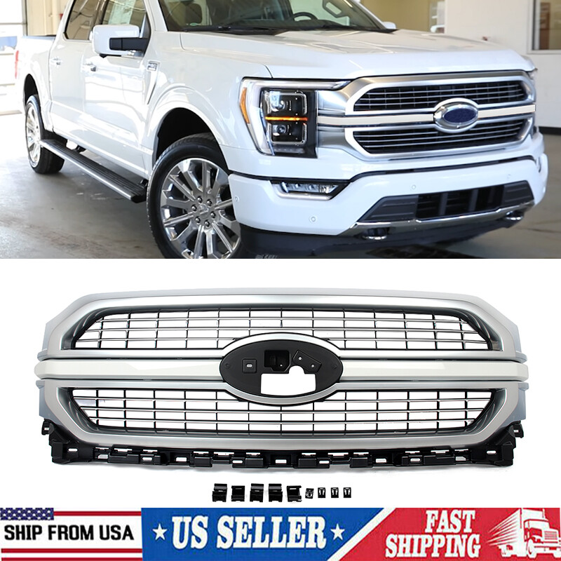 For 2021-2023 Ford F-150 F150 Front Bumper Grille Luxurious Chrome+Oxford White