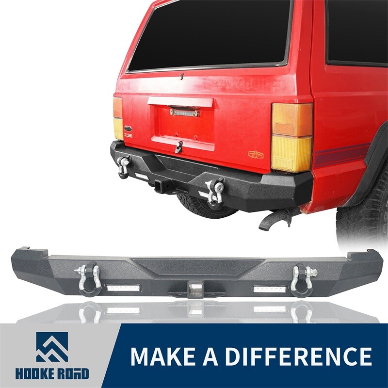 Hooke Road Rear Bumper w/LED Floodlights for Jeep Cherokee XJ  84-01 Steel Black