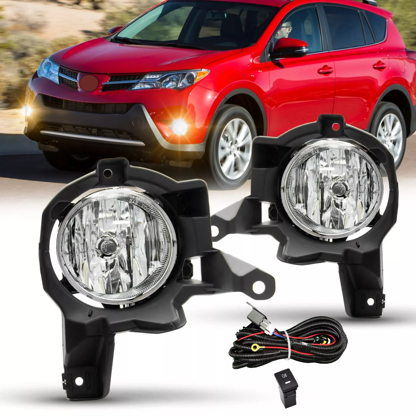 Fit 2013 2014 2015 Toyota RAV4 Pair Front Bumper Clear Halogen Fog Lights Lamps