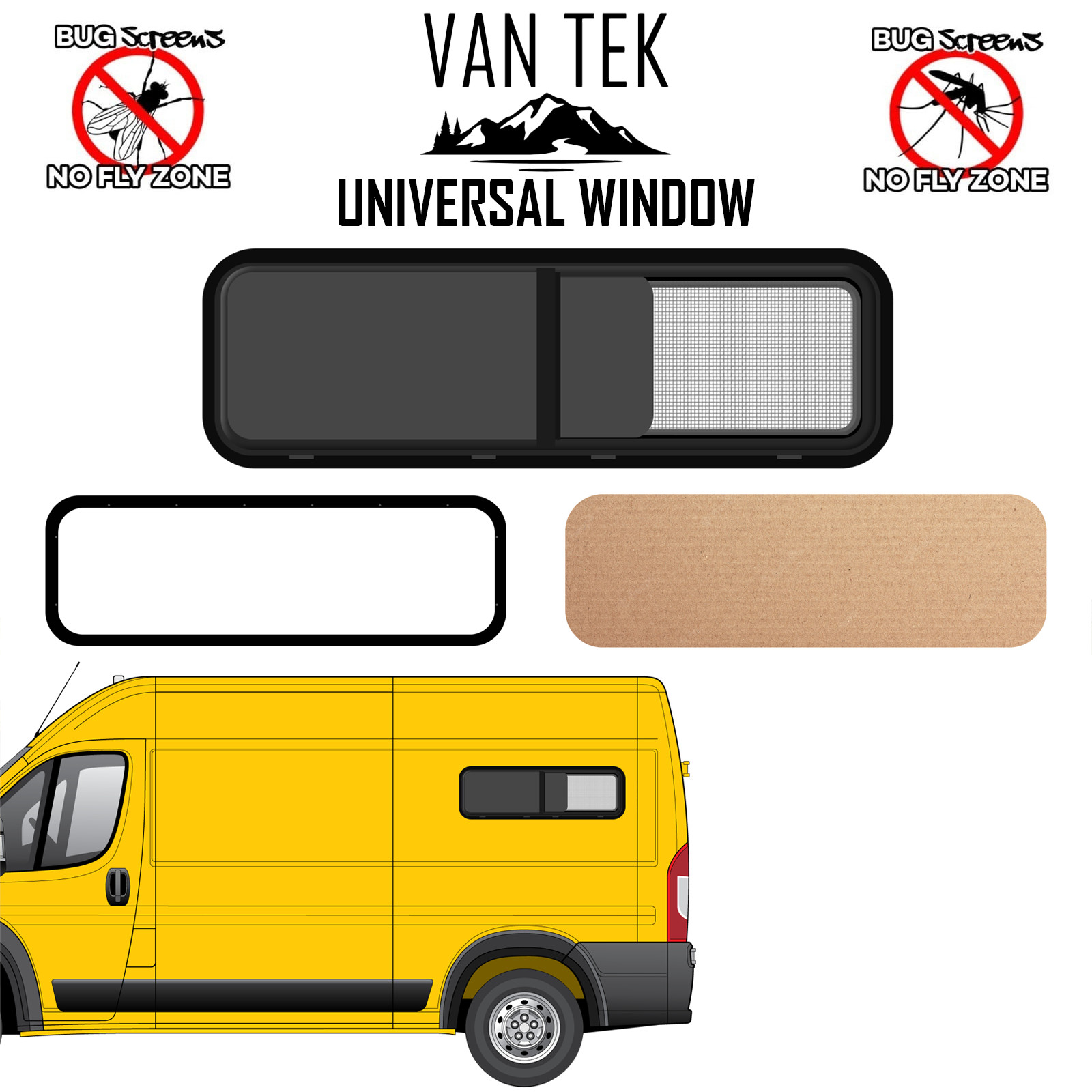 Ram ProMaster 1033L Driver Side HALF Sliding Bunk Window 34 x 11″ +FLY SCREEN