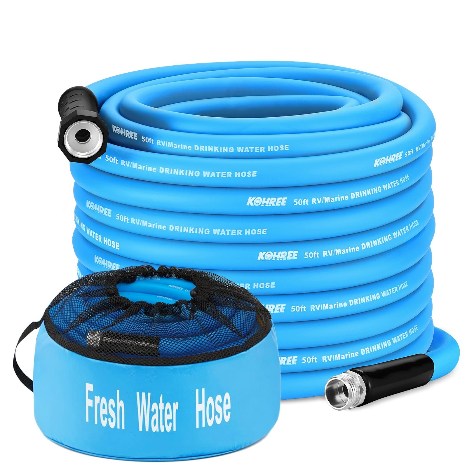 Kohree 50FT RV Water Hose with Storage Bag, 5/8\'\' Drinking 50 ft, Blue Kohree 50FT RV Water Hose with Storage Bag, 5/8\'\' Drinking 50 ft, Blue