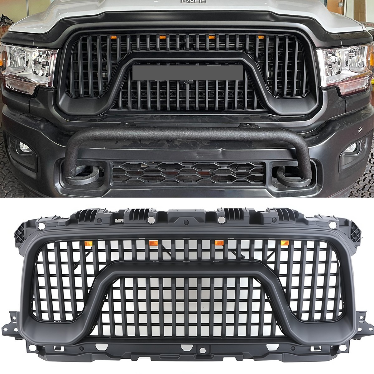 Matte Black Front Grille Fit For Dodge Ram 2500 3500 2019-2023 Grille W/Light