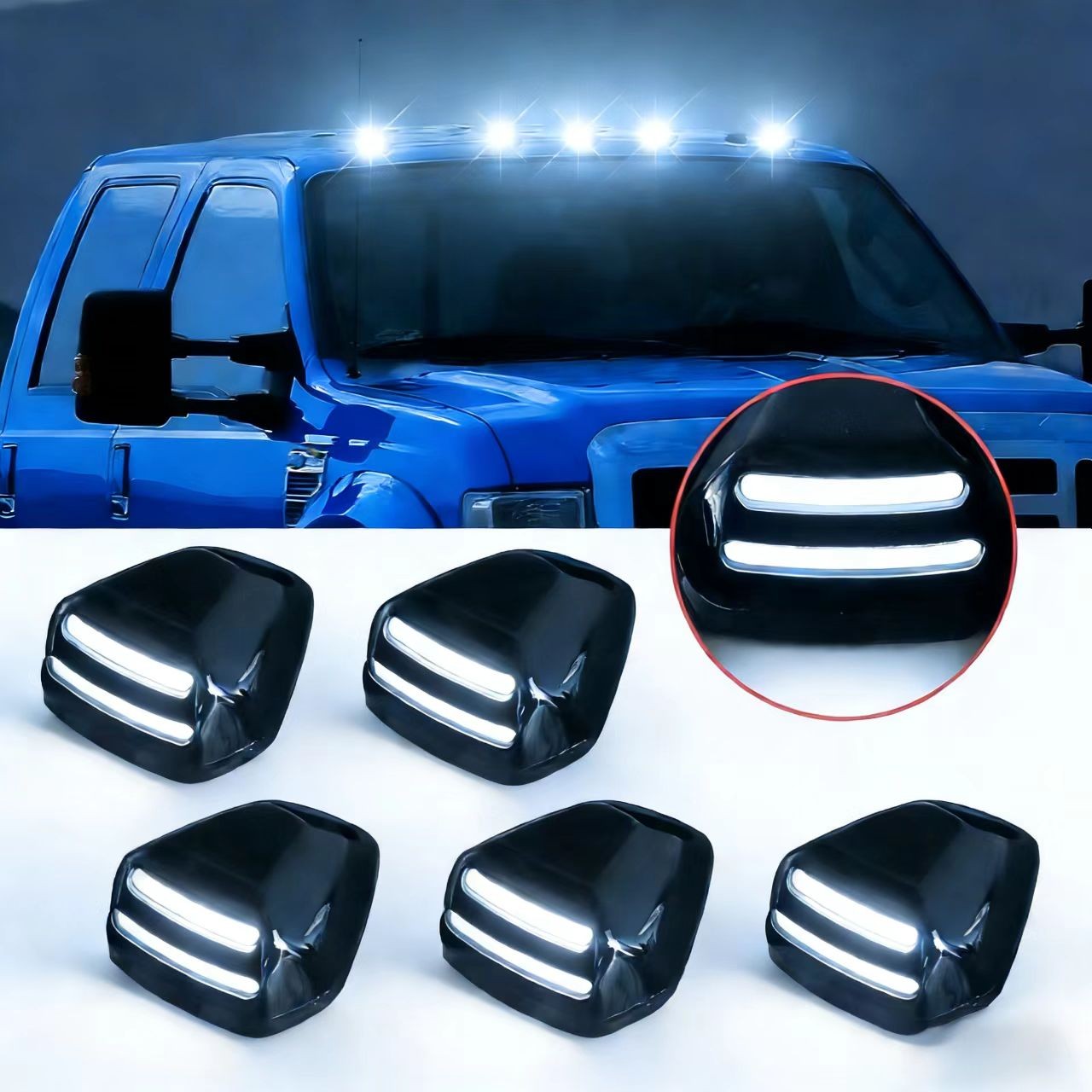 For Ford F250 F350 F450 LED Cab Roof Marker Clearance Running Lights Smoke White For Ford F250 F350 F450 LED Cab Roof Marker Clearance Running Lights Smoke White