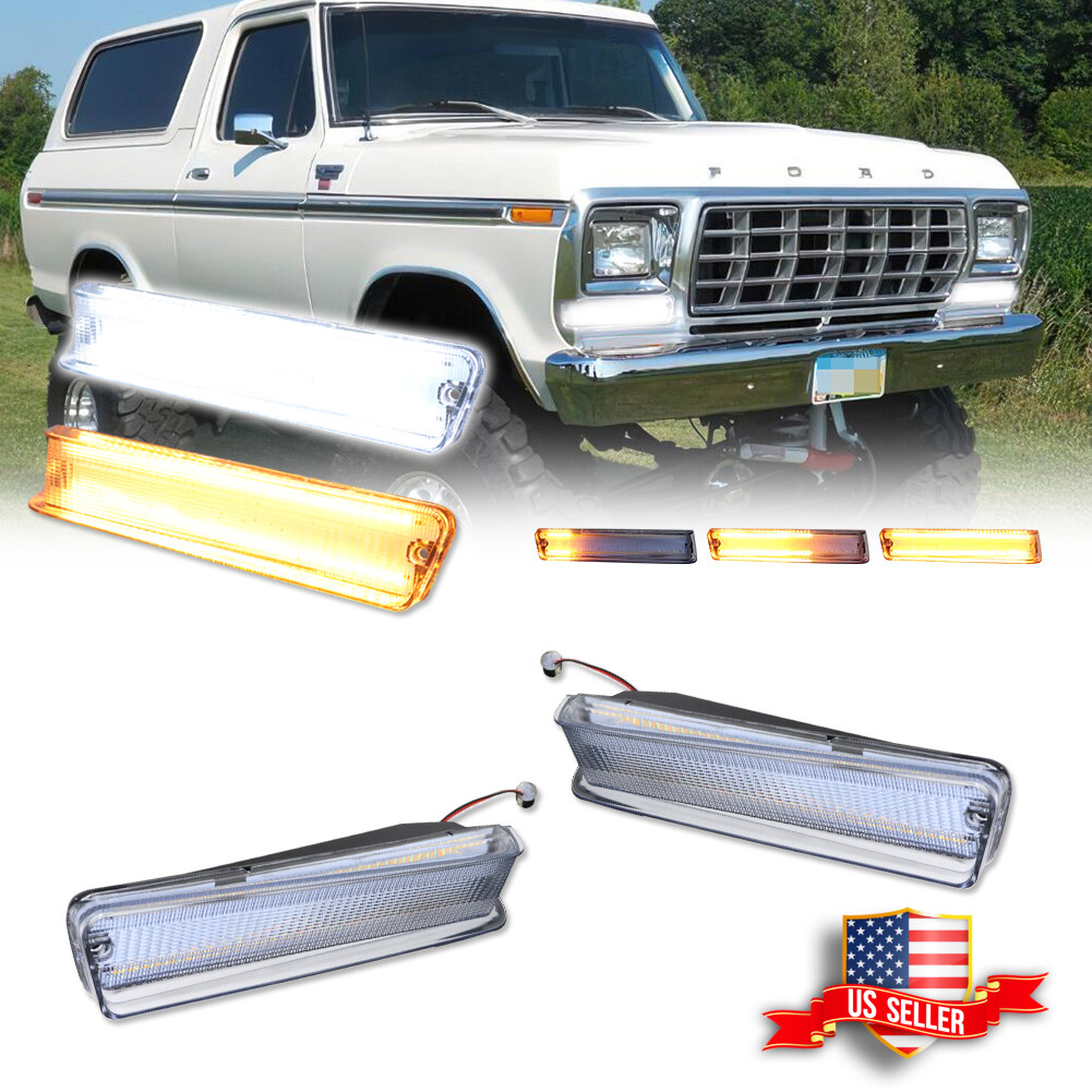 2X Clear Switchback LED DRL Signal Light For 73-79 Ford F-150 Truck 78-79 Bronco