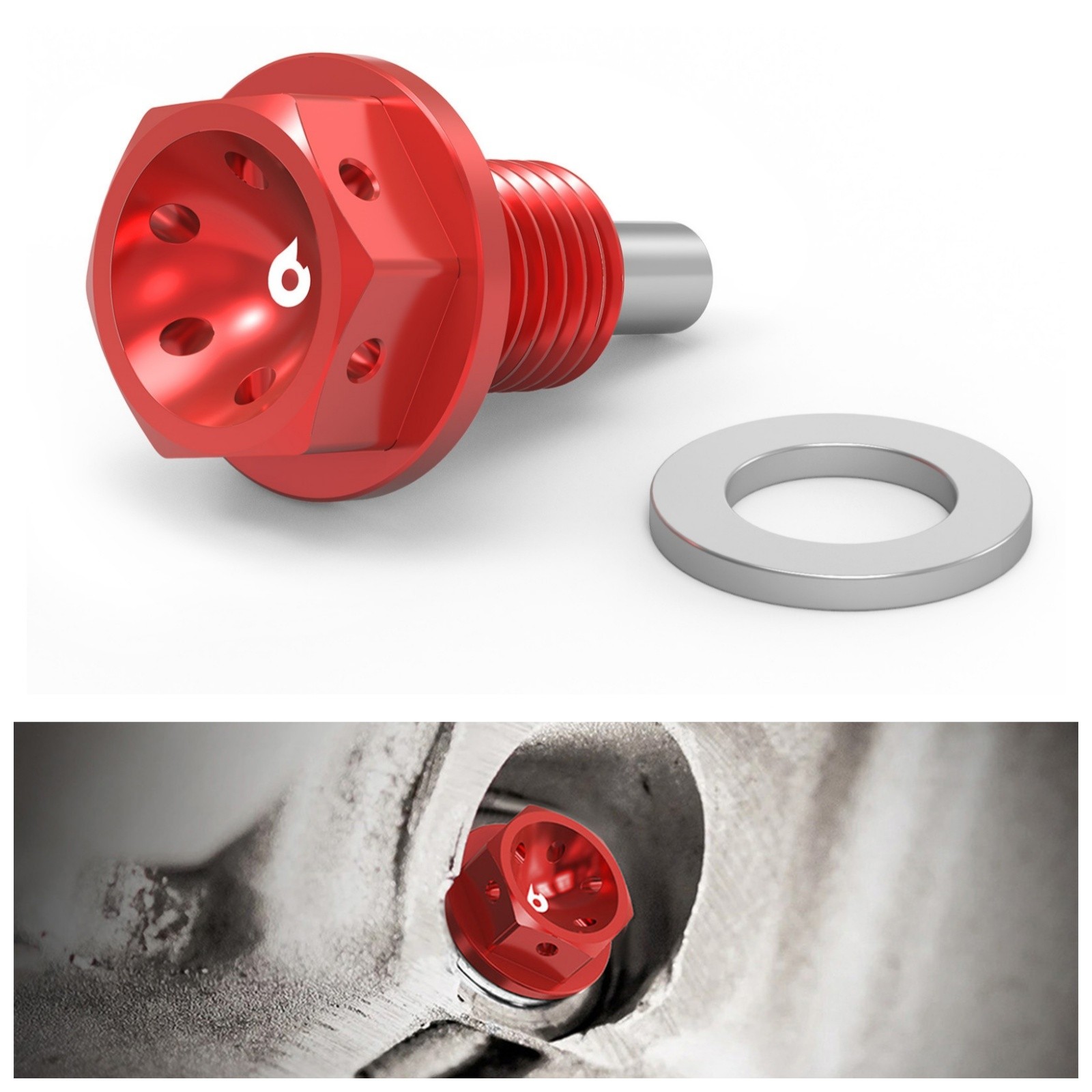BEVINSEE M12x1.5 Performance Magnetic Oil Sump Drain Plug Red Universal For BMW