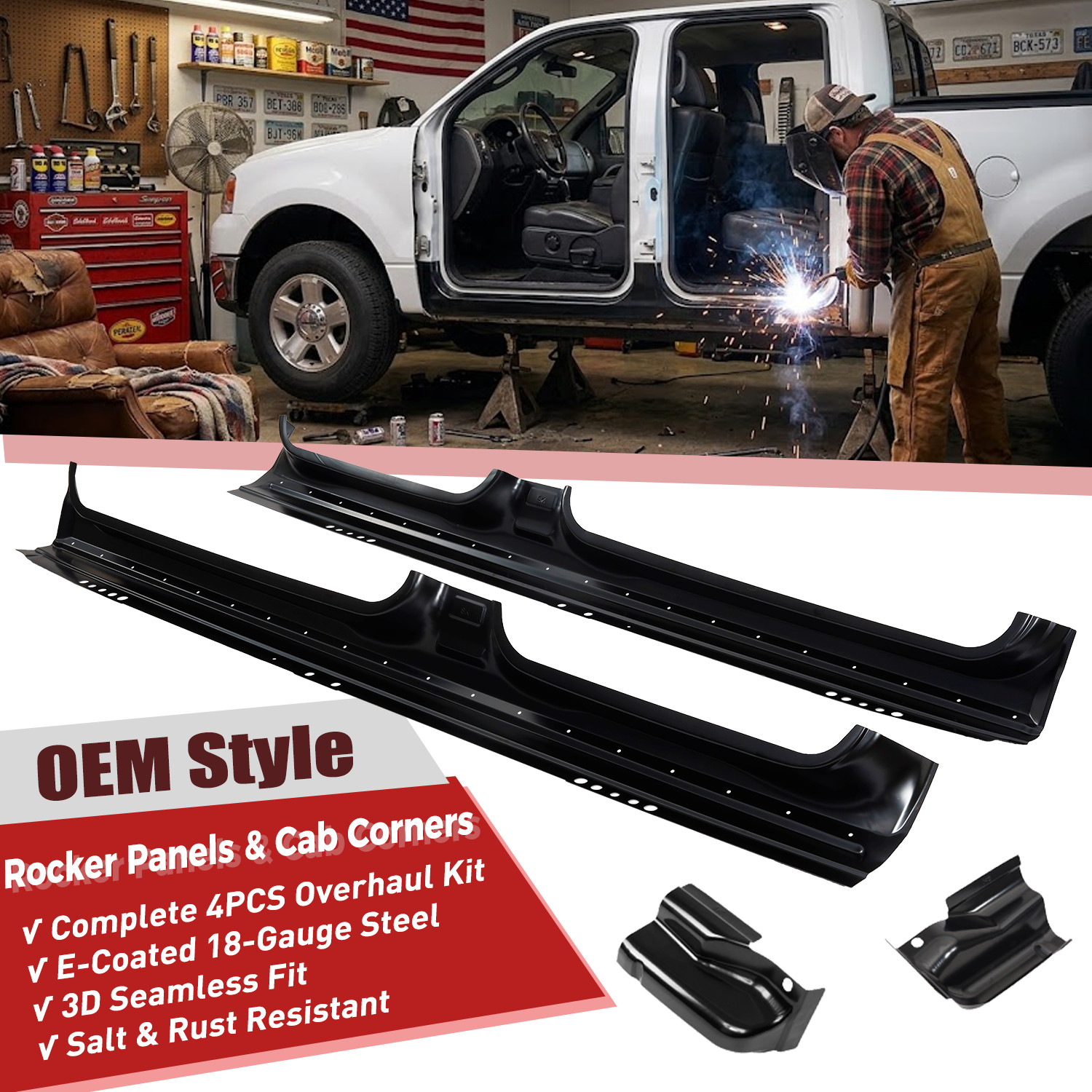 For 2009-2014 Ford Pickup F150 Rocker Panels and Cab Corners 4 Dr Crew Cab Lh Rh