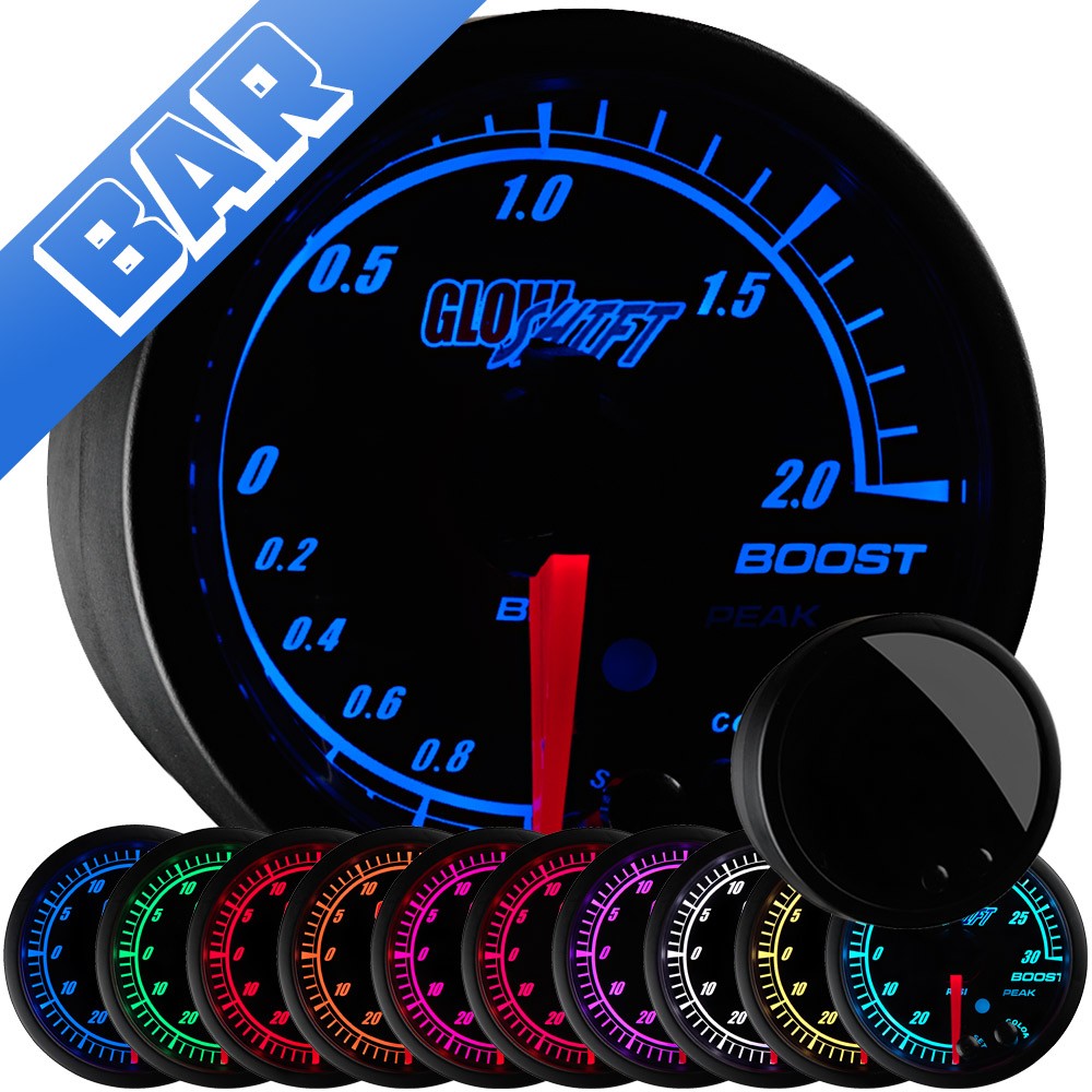 GlowShift Bar Turbo Boost/Vac Gauge Kit w/ Electronic Sensor, Elite 10 Color