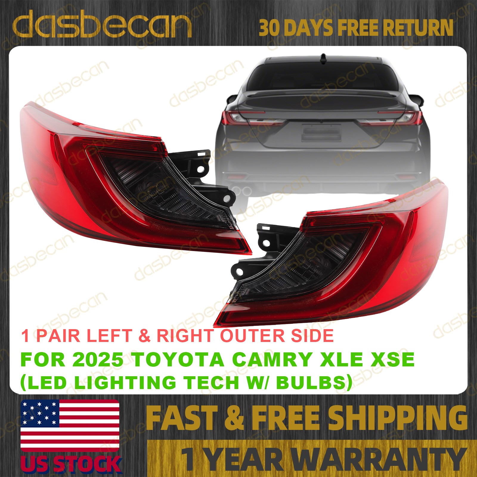 1 Pair Left & Right Outer LED Tail Light Assembly For Toyota Camry XLE XSE 2025 1 Pair Left & Right Outer LED Tail Light Assembly For Toyota Camry XLE XSE 2025