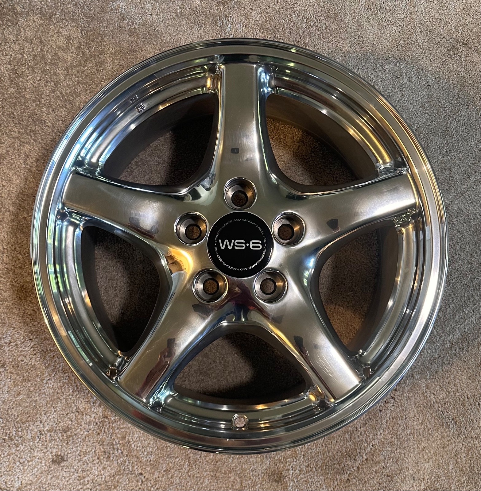 1993-2002 TRANS AM WS6 POLISHED ALLOY 17X9 5 SPOKE WHEEL OEM 9592509 EXCELLENT 1993-2002 TRANS AM WS6 POLISHED ALLOY 17X9 5 SPOKE WHEEL OEM 9592509 EXCELLENT