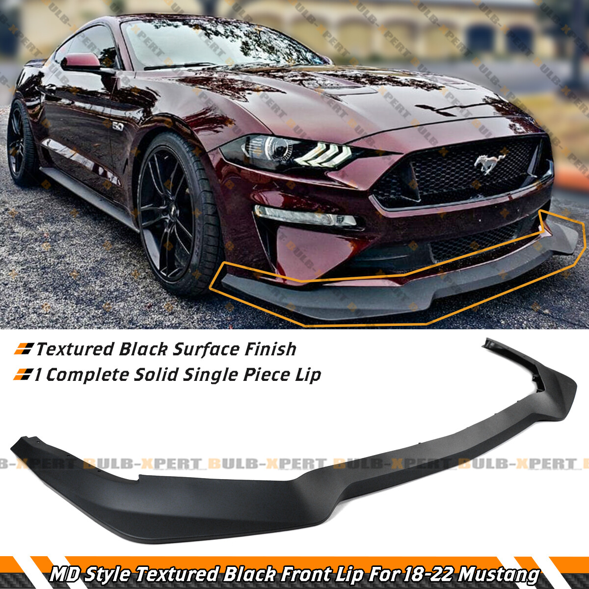MD STYLE FRONT BUMPER CHIN LIP SPOILER SPLITTER FOR 2018-23 MUSTANG GT ECOBOOST