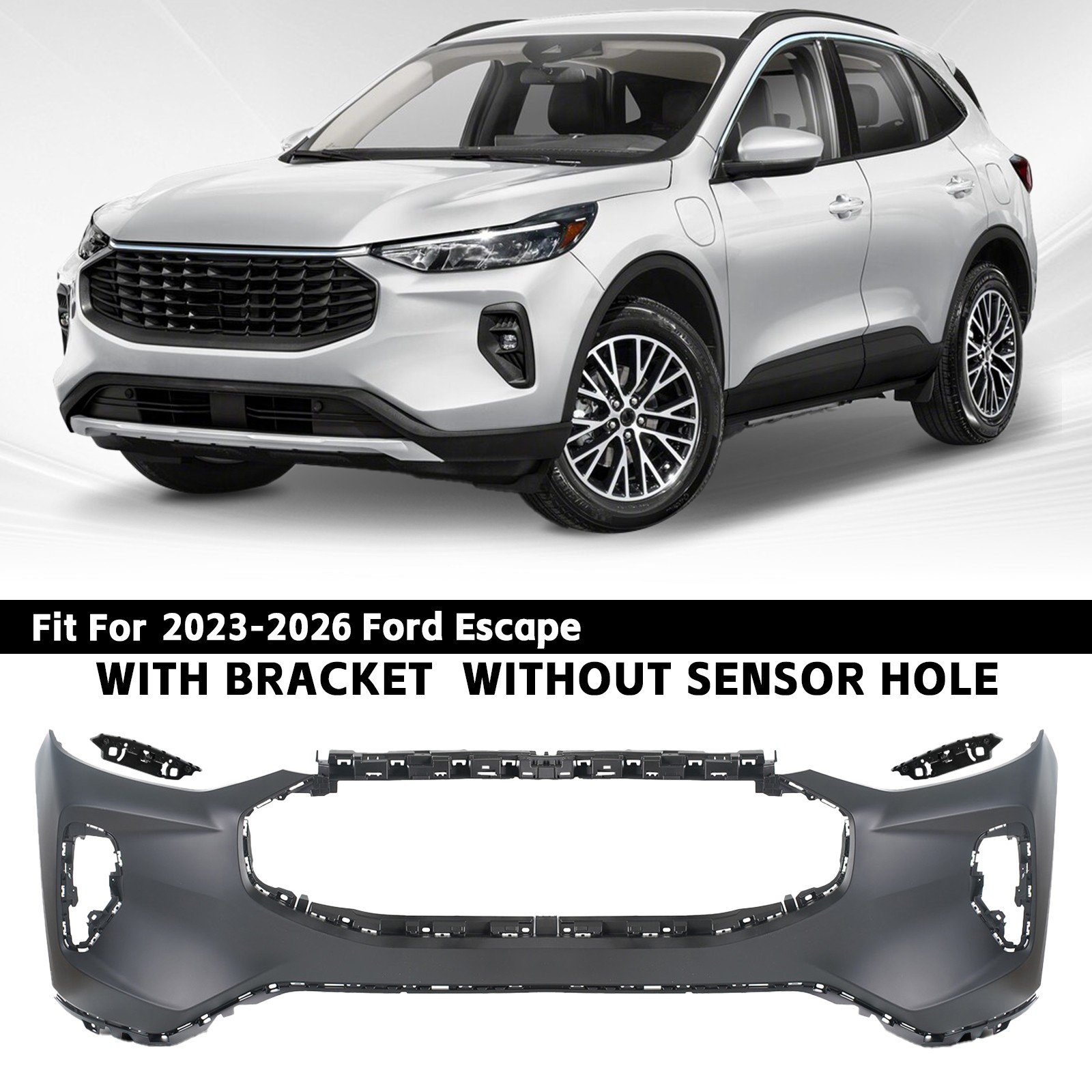 Primed Upper Front Bumper Cover For 2023-2026 Ford Escape Without Sensor Holes