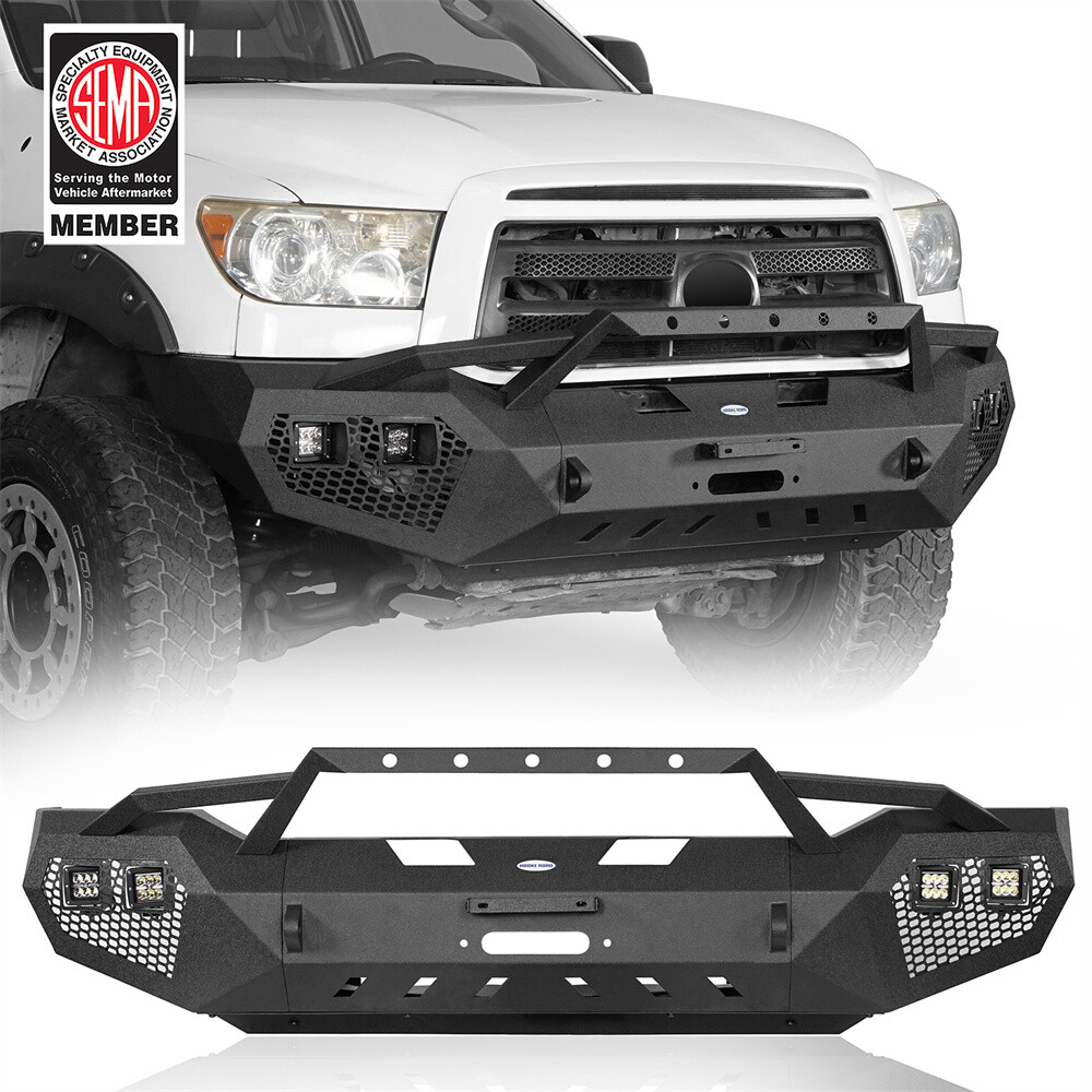 Steel Stubby Front Bumper w/Winch Plate & LED Lights For 2007-2013 Toyota Tundra