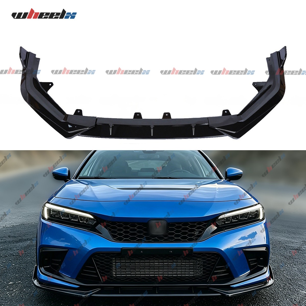 WheelX Front Bumper Lip Sport Style For 2022-2024 Honda Civic 11th Gloss Black