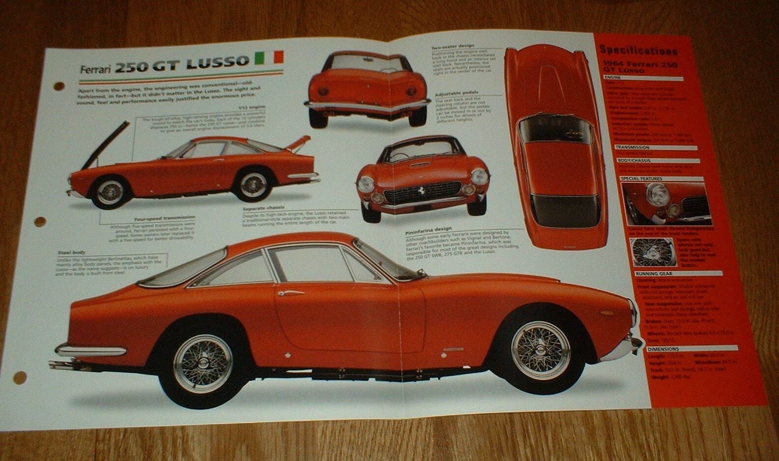 1964 Ferrari 250 GT Lusso Spec Sheet Brochure Photo Info V12 62 63 64 Berlinetta