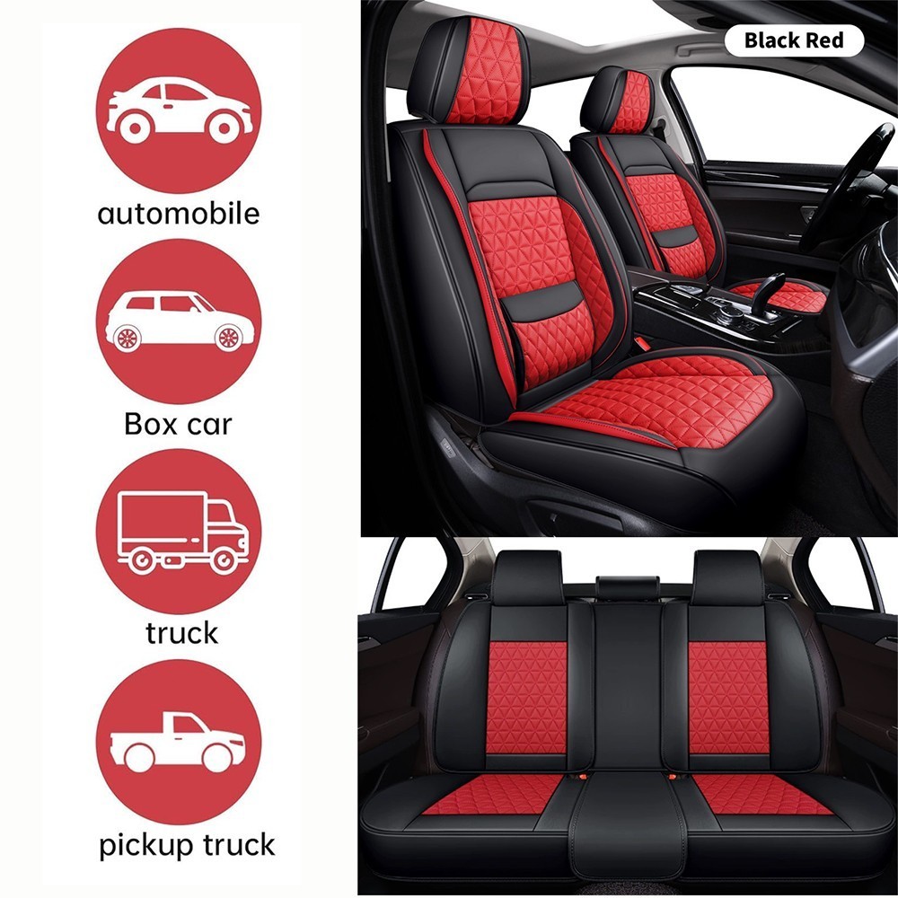 Full Set 5-Seats Leather Seat Covers For Toyota Tundra Front Rear Protector Pads