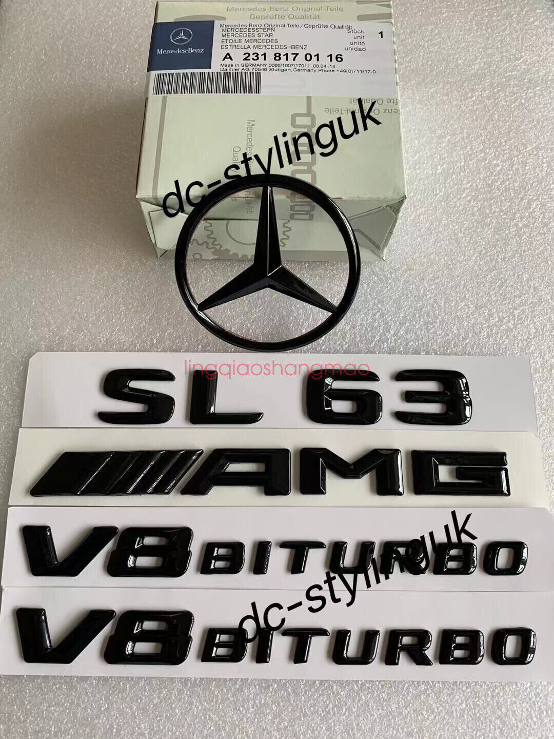 NEW Gloss Black Rear Star & Badges Emblems for Mercedes SL63 AMG R231
