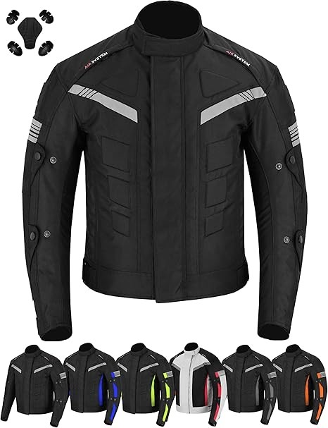 Men’s Motorcycle Jacket Waterproof Cordura Textile w/ CE Armor, 4-Season Riding