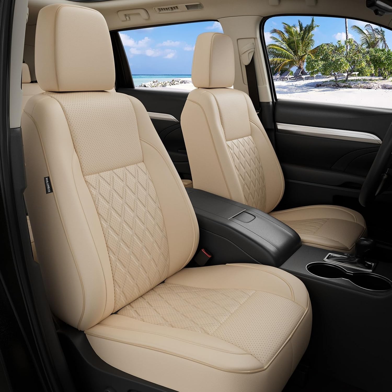 2014-2019 Toyota Highlander 7 Seats Beige Custom Seat Covers Captain Chairs 2014-2019 Toyota Highlander 7 Seats Beige Custom Seat Covers Captain Chairs