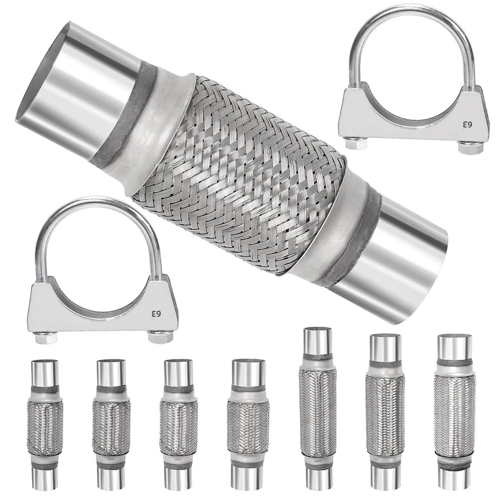 3PCS 2.5'' Exhaust Flex Pipe Kit w/U-Clamp Stainless Steel Double Braid 3PCS 2.5'' Exhaust Flex Pipe Kit w/U-Clamp Stainless Steel Double Braid