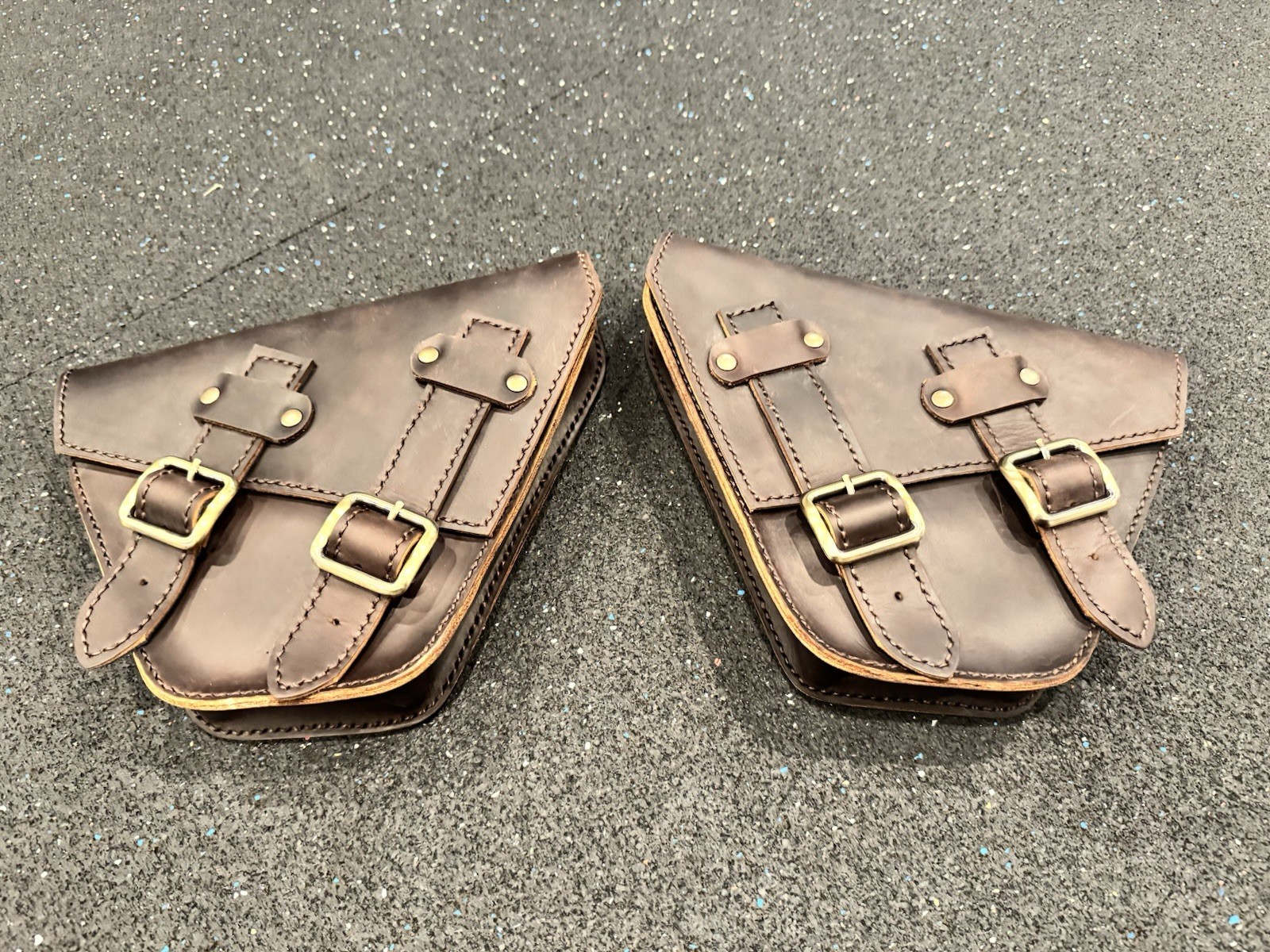 New Full Grain Leather Motorcycle Saddlebags Pair Small Brown Double Buckle
