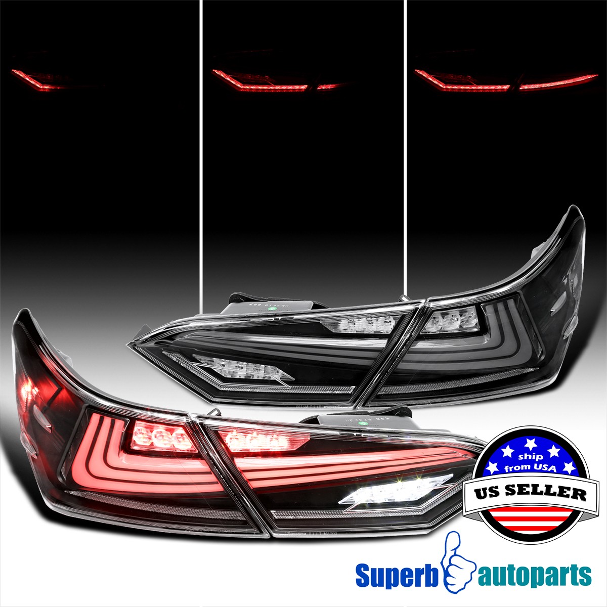 Fits 2018-2022 Toyota Camry Sequential LED Tail Light Rear Brake Lamp Black Fits 2018-2022 Toyota Camry Sequential LED Tail Light Rear Brake Lamp Black