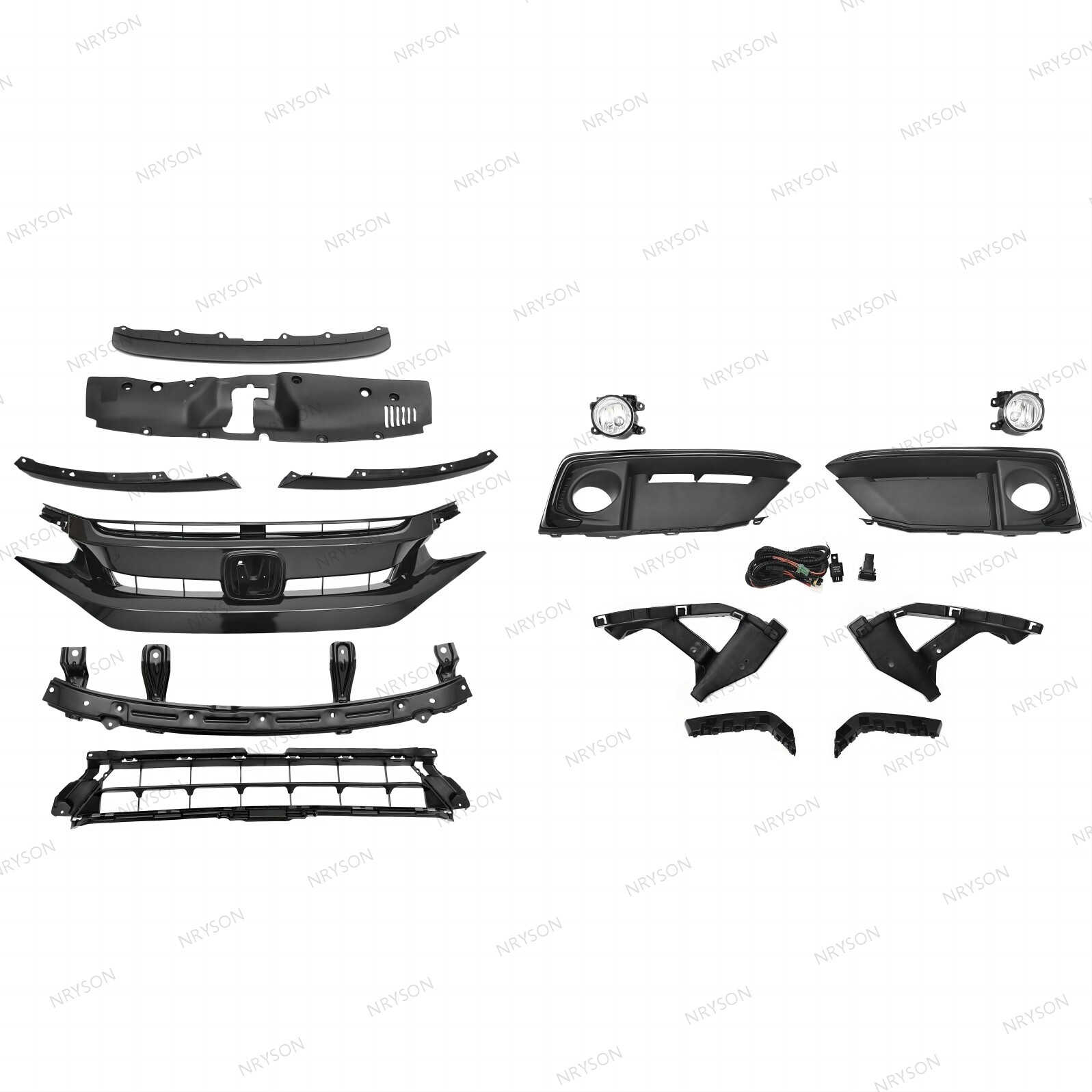 15PC For CIVIC 2019-2021 Front Upper Lower Grill Mesh Fog lamp Bumper Brackets