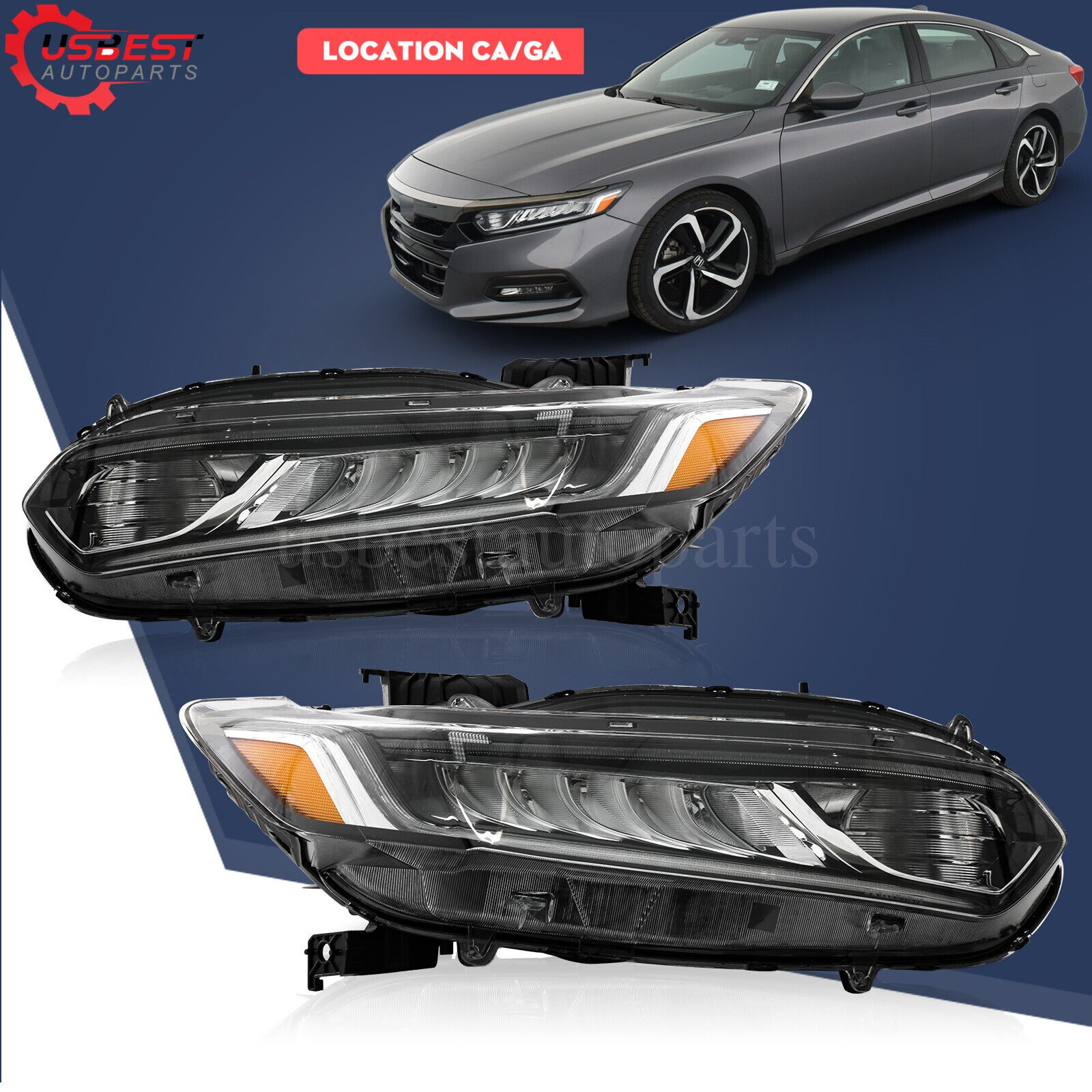 For 2018-2020 Honda Accord W/LED DRL Signal Headlight Assembly Pair RH&LH