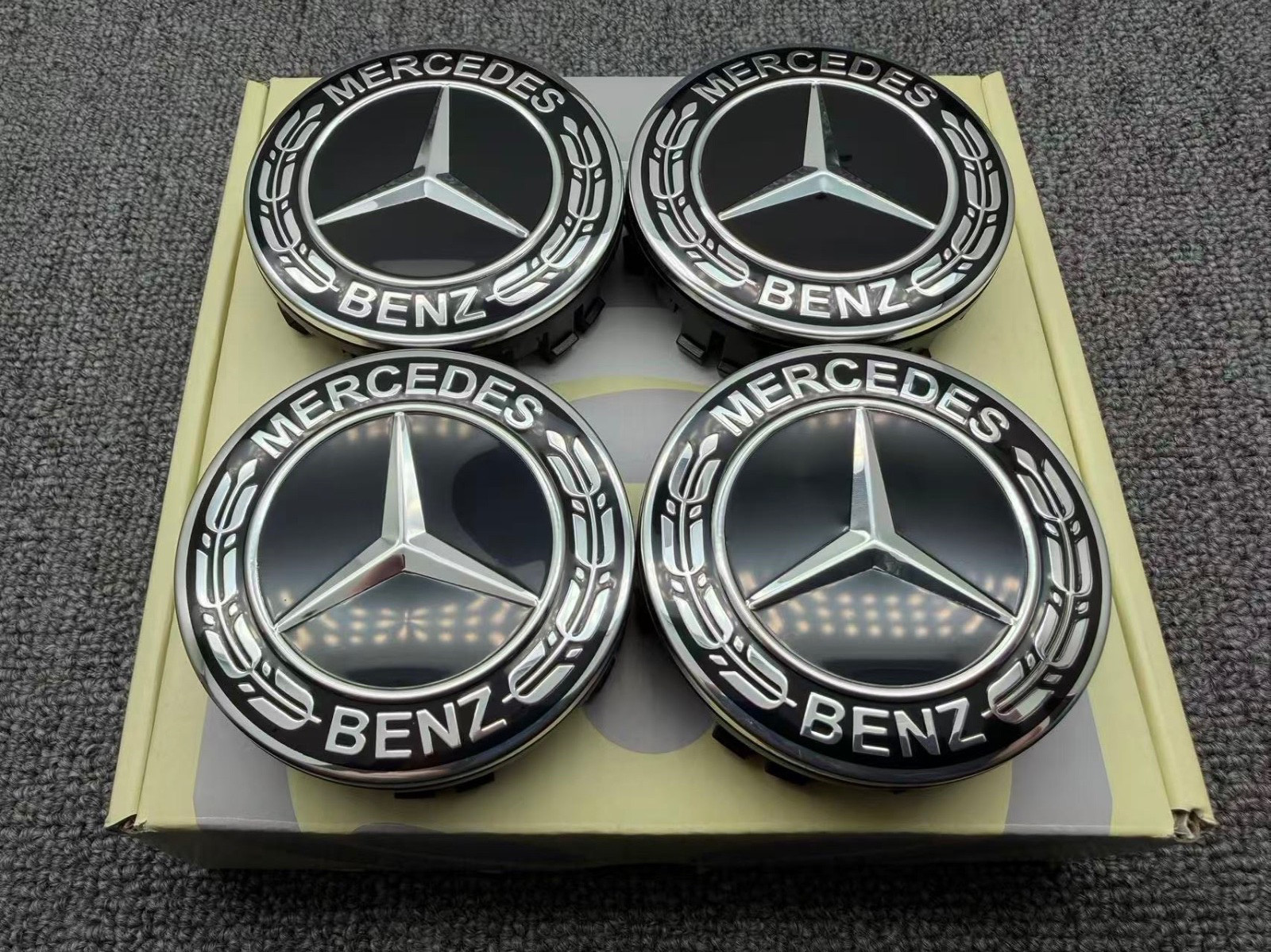 Mercedes-Benz Gloss Black Wreath 75mm Floating Alloy Wheel Center Hub Cap