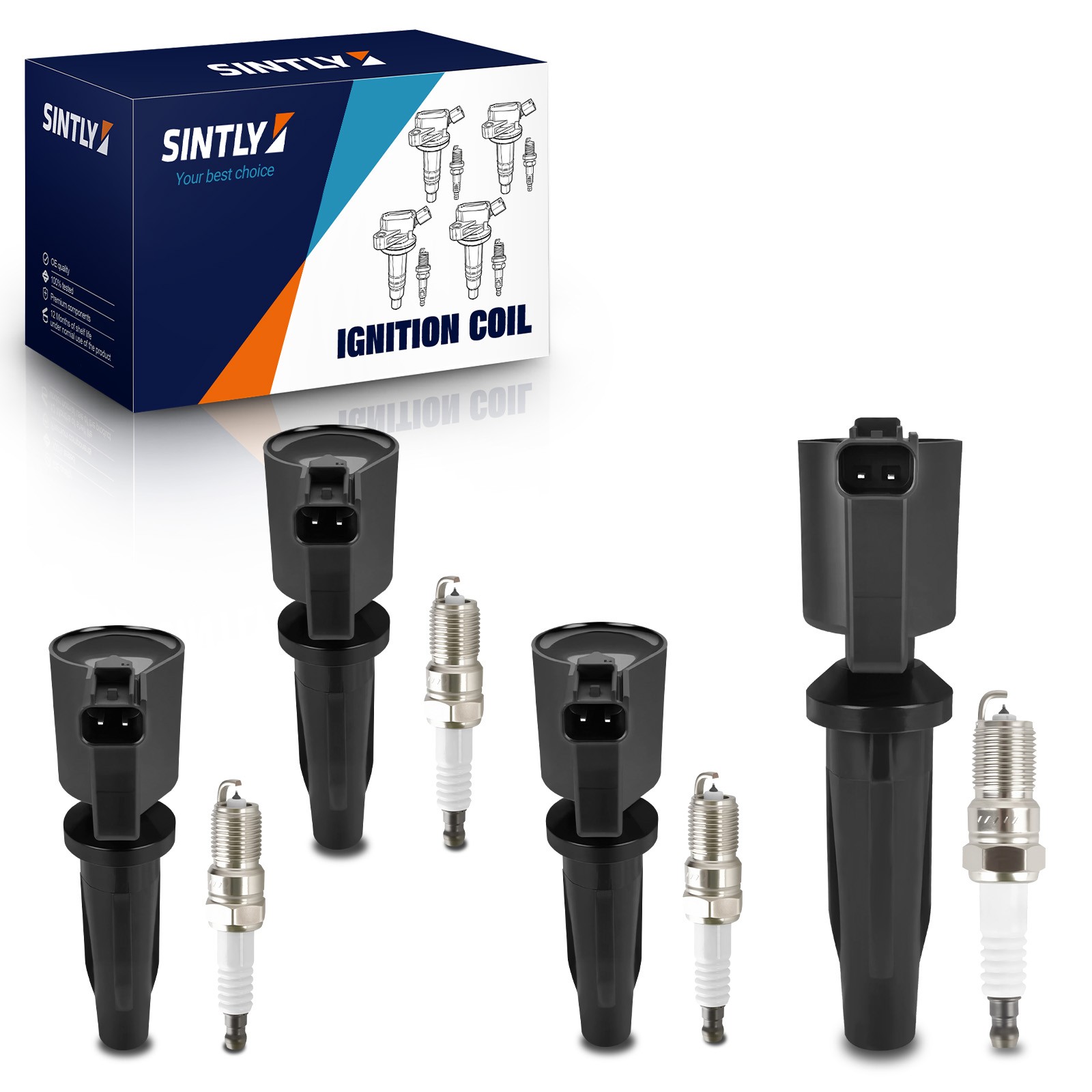 SINTLY 4x Ignition Coils + 4x Iridium Spark Plugs for FORD FOCUS TRANSIT CONNECT