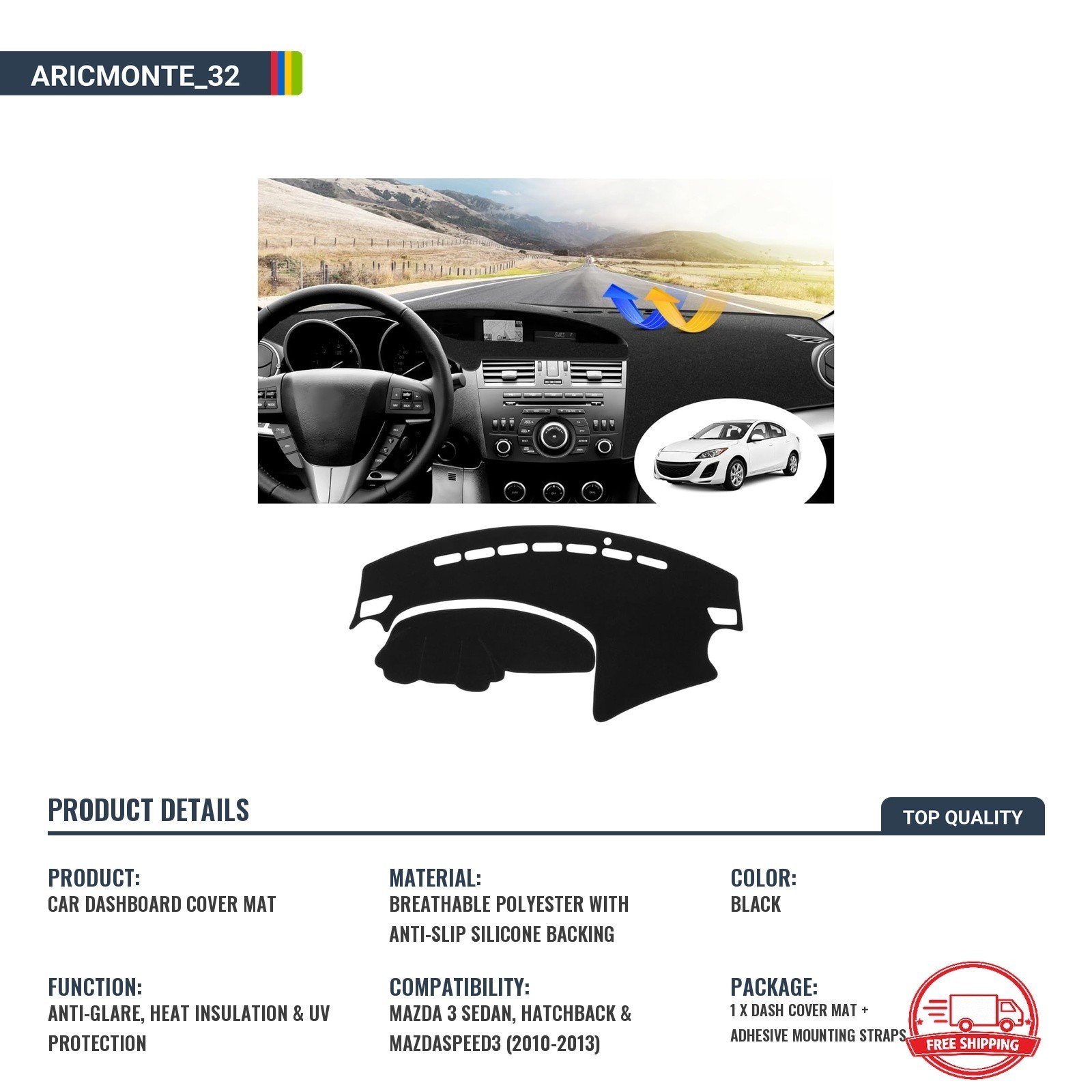 Cubierta De Tablero Antideslumbrante Para Mazda 3 Sedan Hatchback 2010-2013