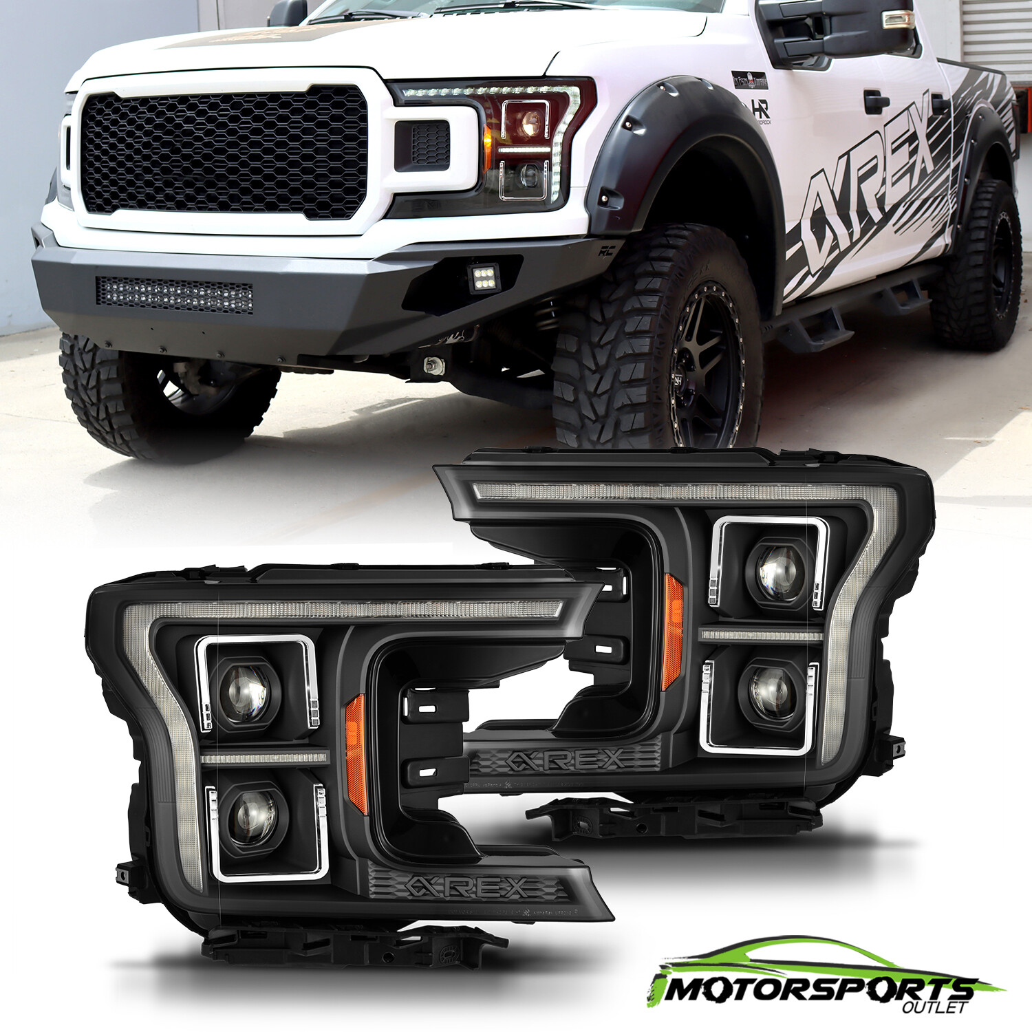 For AREX 18-20 Ford F150 PRO-Series(14th Gen G2 Style) Halogen Headlights Black