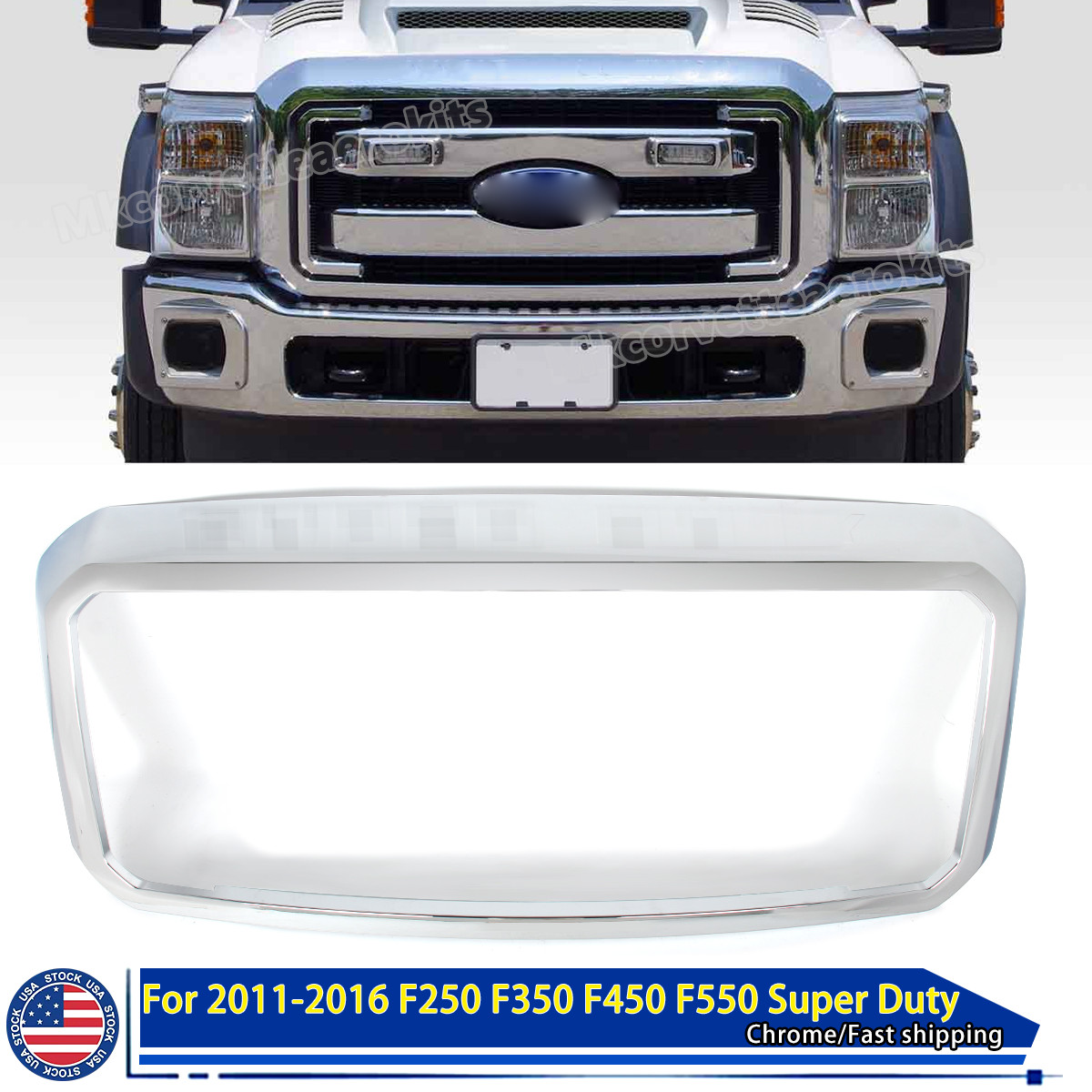 For 2011-2016 F250 F350 F450 F550 Super Duty Chrome Front Grill Frame BC3Z8200A