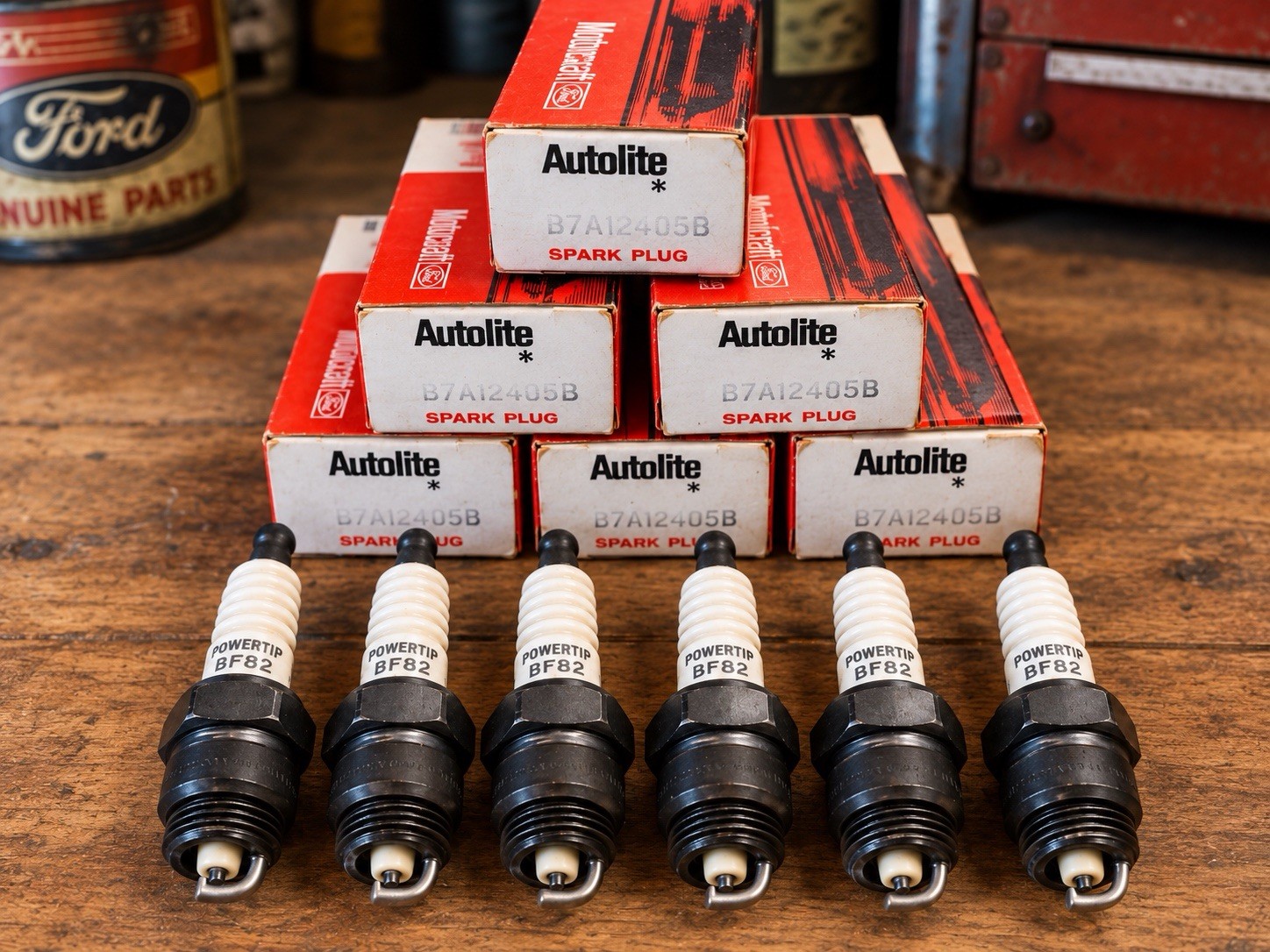 NOS Ford Motorcraft Autolite BF82 Power Tip Spark Plugs Set of 6 Vintage OEM