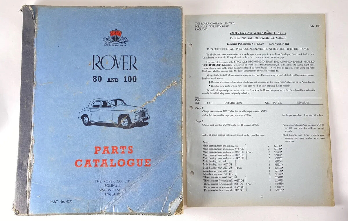 -US SELLER- ROVER P4 80 & 100 ORIGINAL 1959 FACTORY PARTS CATALOGUE + EXTRA -US SELLER- ROVER P4 80 & 100 ORIGINAL 1959 FACTORY PARTS CATALOGUE + EXTRA
