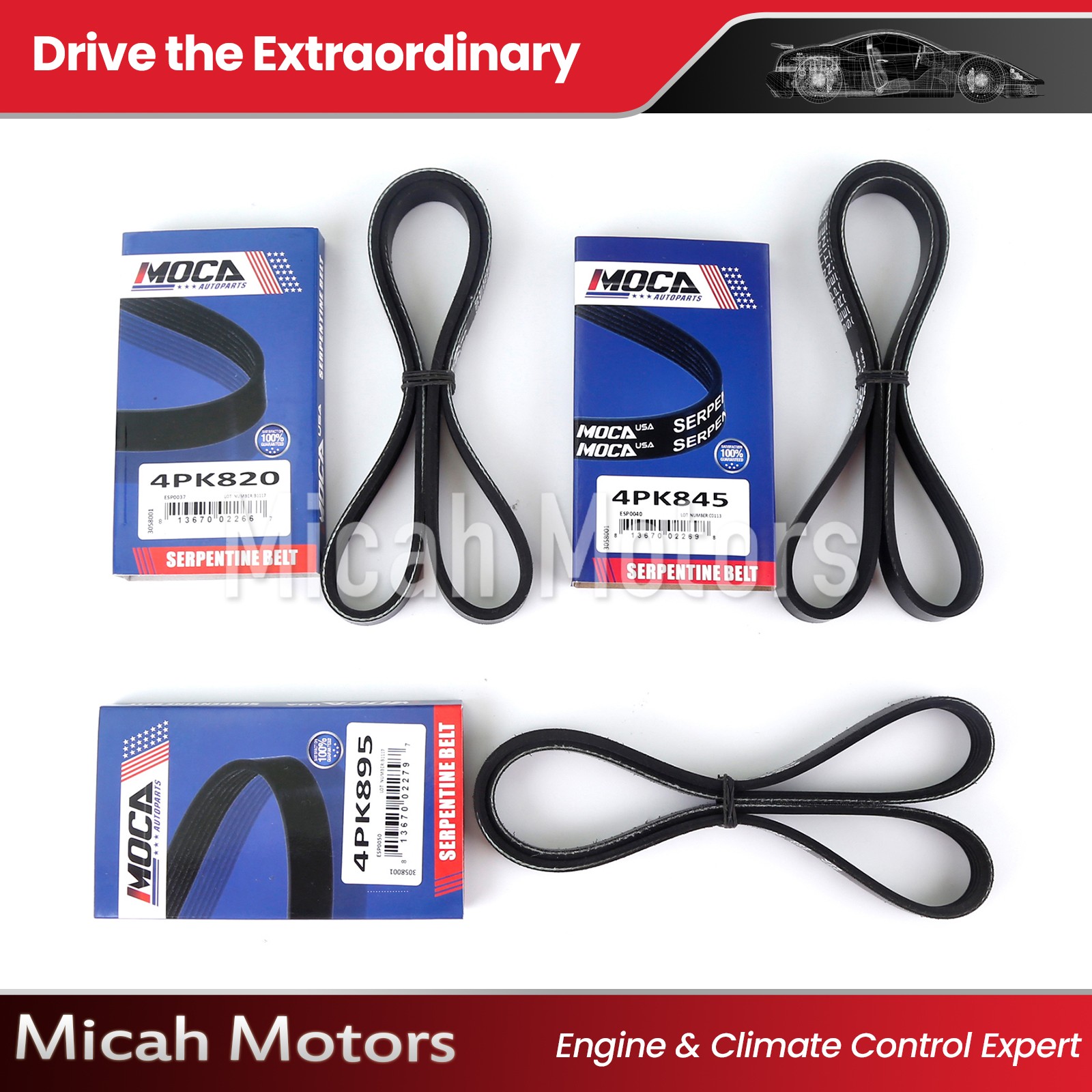 EPDM ALT-AC-Pwr 3 Drive Belt Set for 1997-2001 Honda CRV 4PK820 4PK845 4PK895