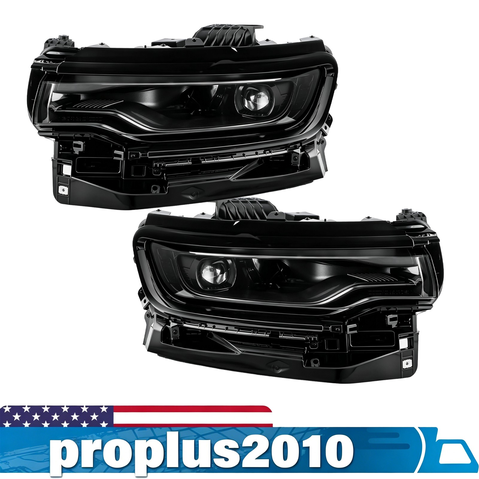 Pair LED Single Projector Headlight Black For Jeep Wagoneer 2022-25 Left & Right