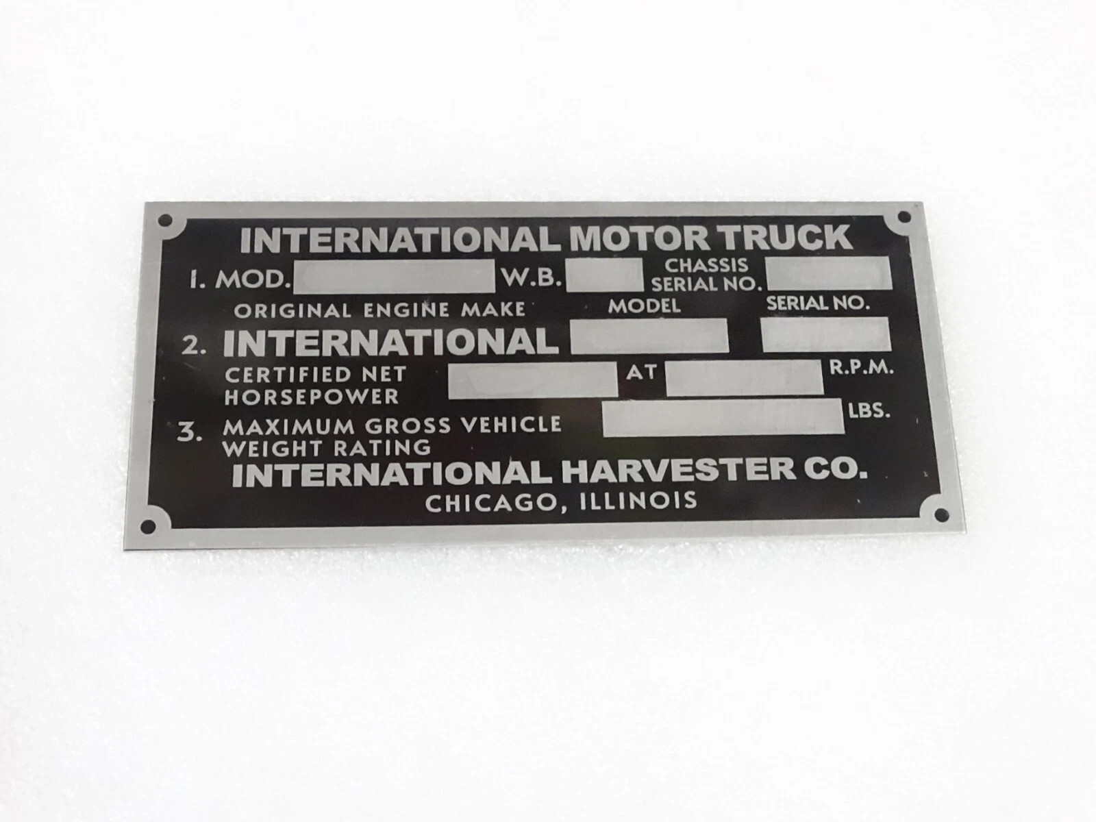 3X DATA PLATE FITS TO INTERNATIONAL HARVESTER R-SERIES TRUCK 1953 #V339-8 3X DATA PLATE FITS TO INTERNATIONAL HARVESTER R-SERIES TRUCK 1953 #V339-8